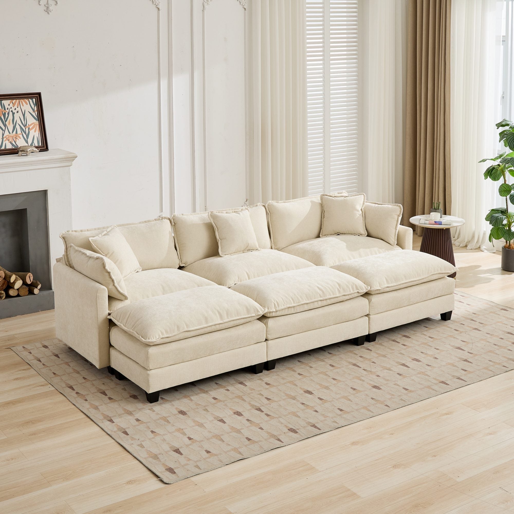 Cloud Sofa Chenille Fabric in Beige - Ottoman not included
