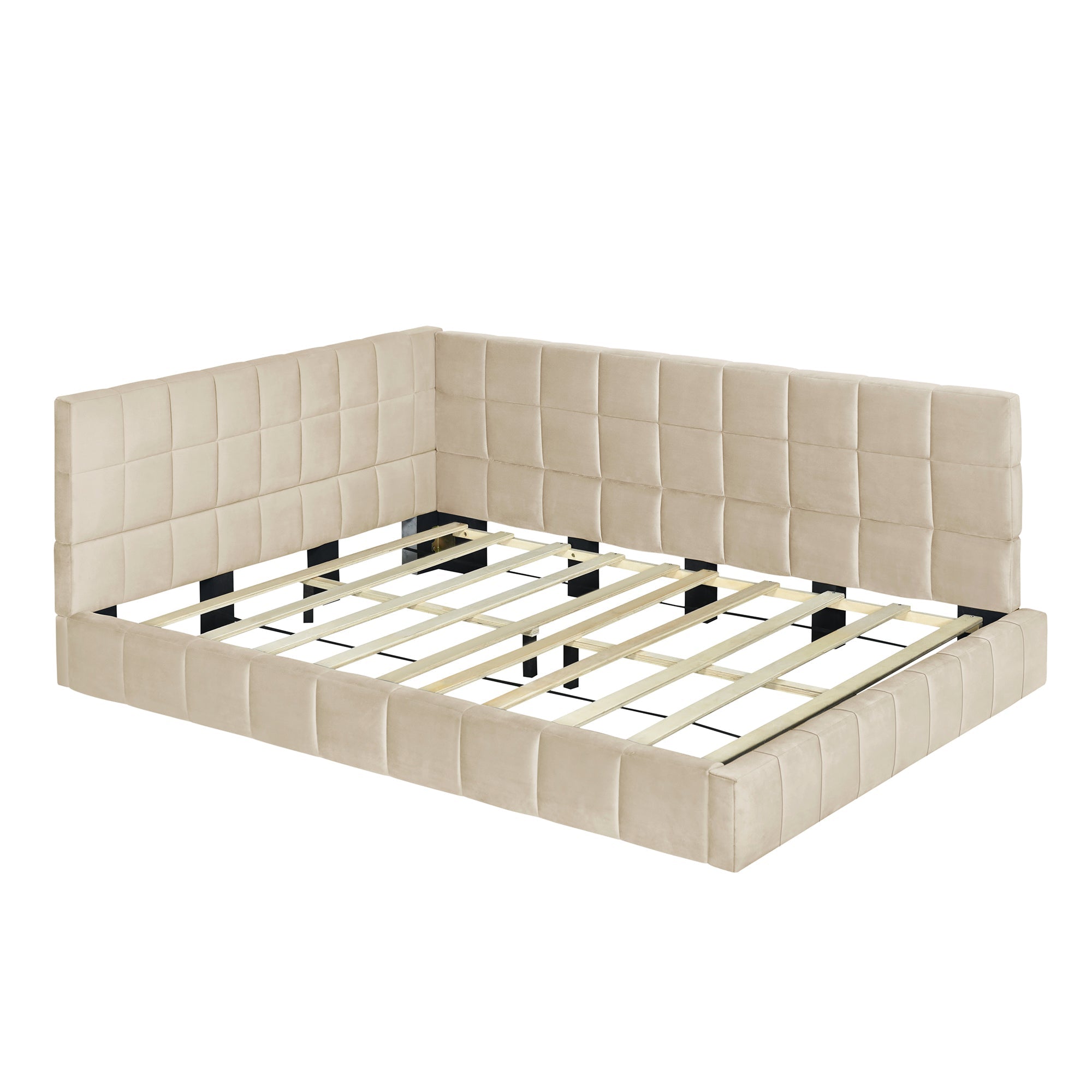 Full Size Beige Velvet Upholstered Daybed