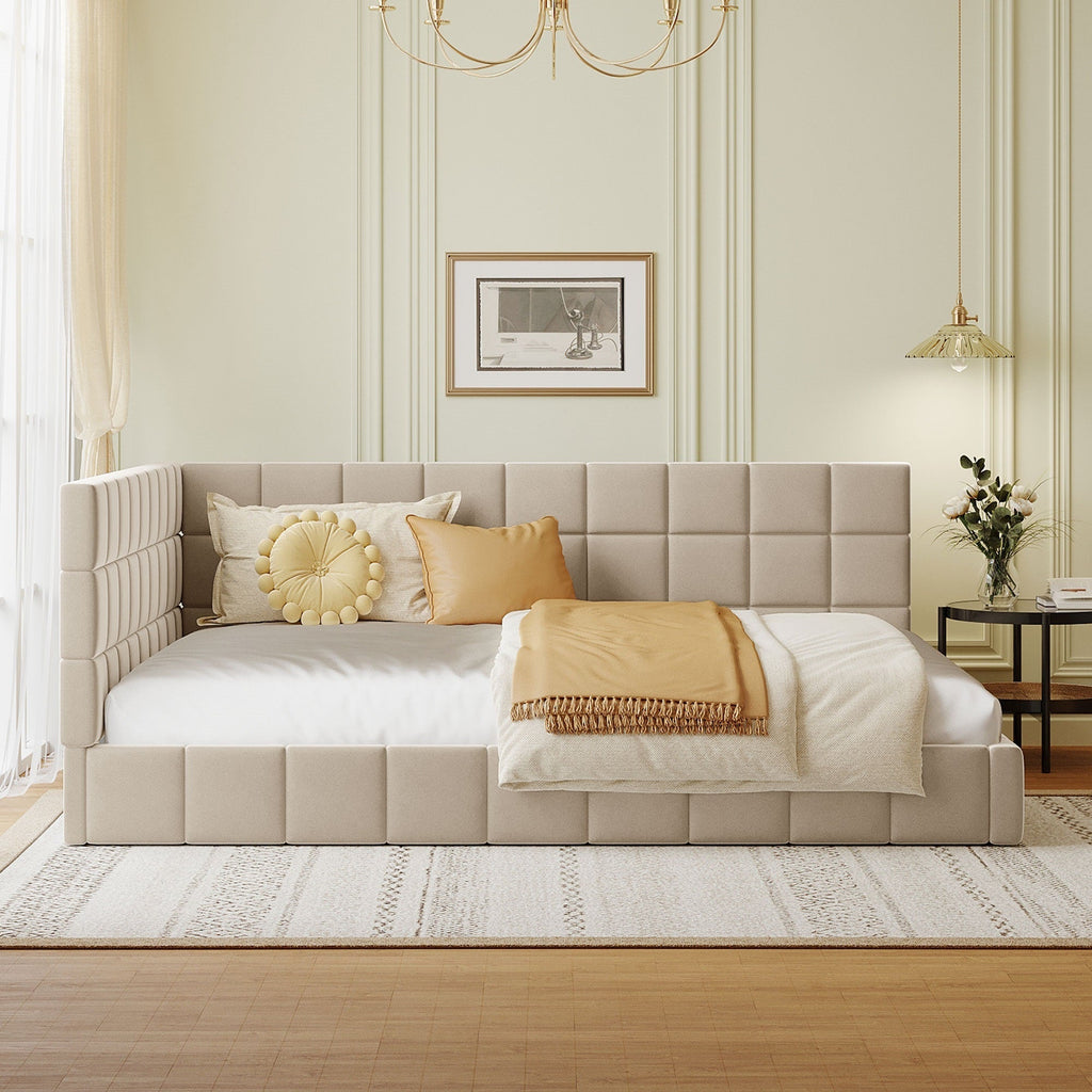 Full Size Beige Velvet Upholstered Daybed
