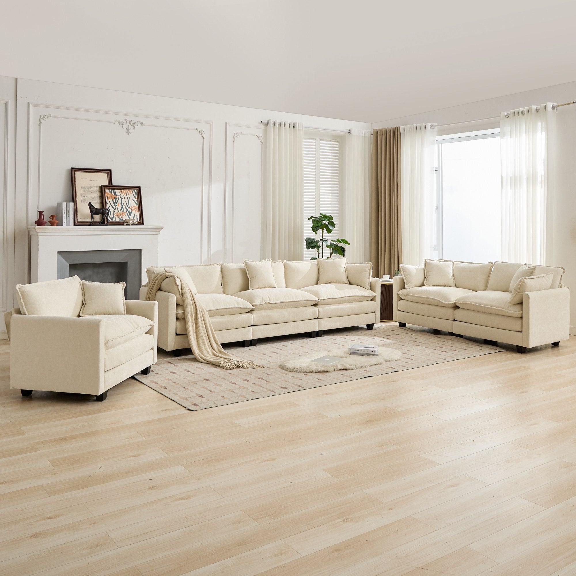 Cloud 4-Seats Sofa with Chenille Fabric in Beige - Ottoman not included