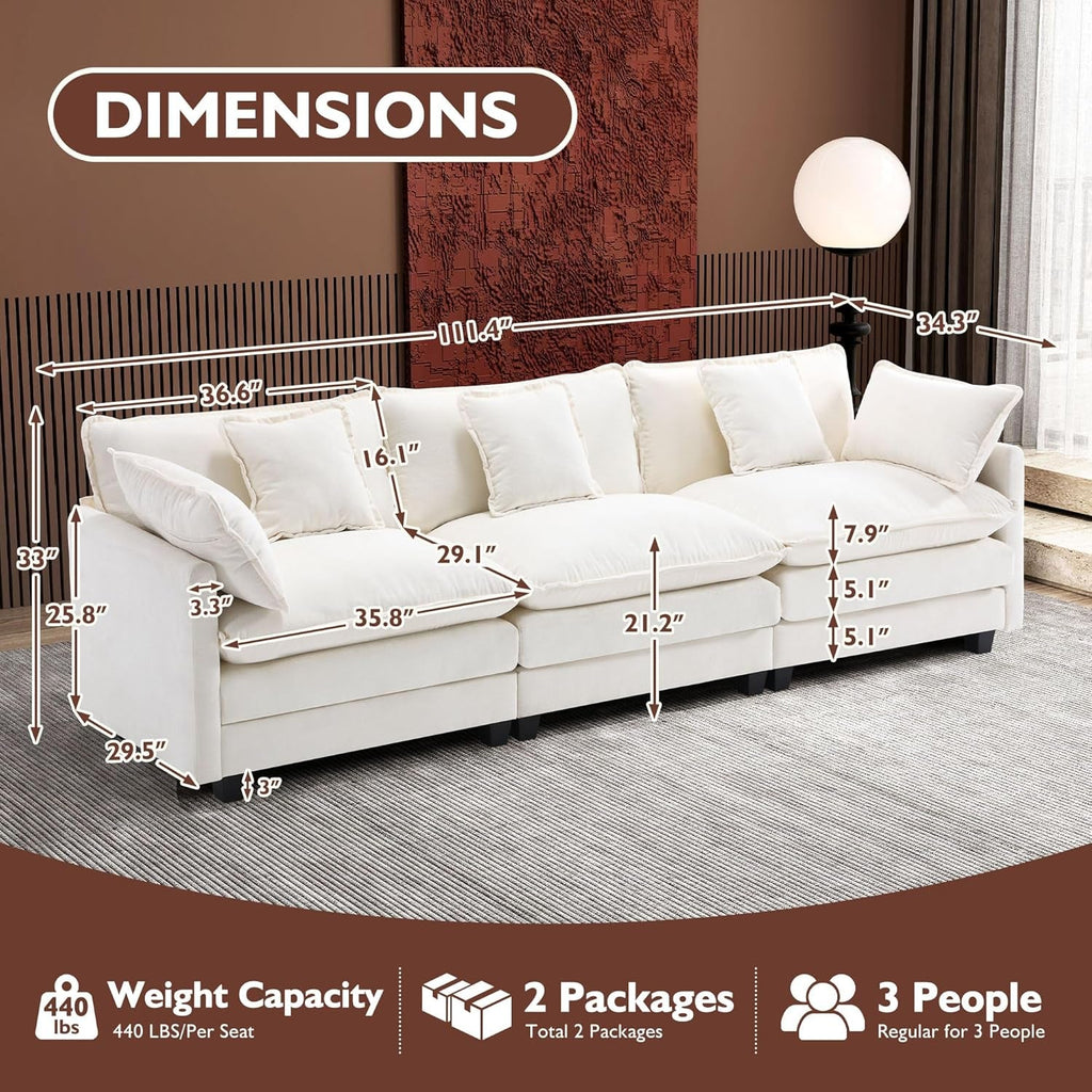 Cloud Sectional Sofa With Breathable Chenille Fabric - Beige