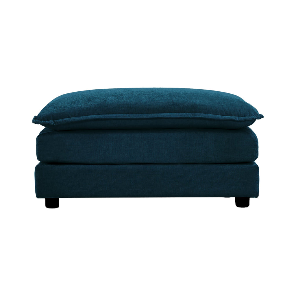 Blue Chenille Fabric Ottoman