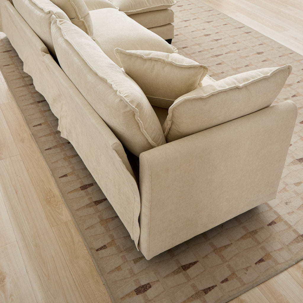 Cloud 4-Seats Sofa with Chenille Fabric in Beige - Ottoman not included