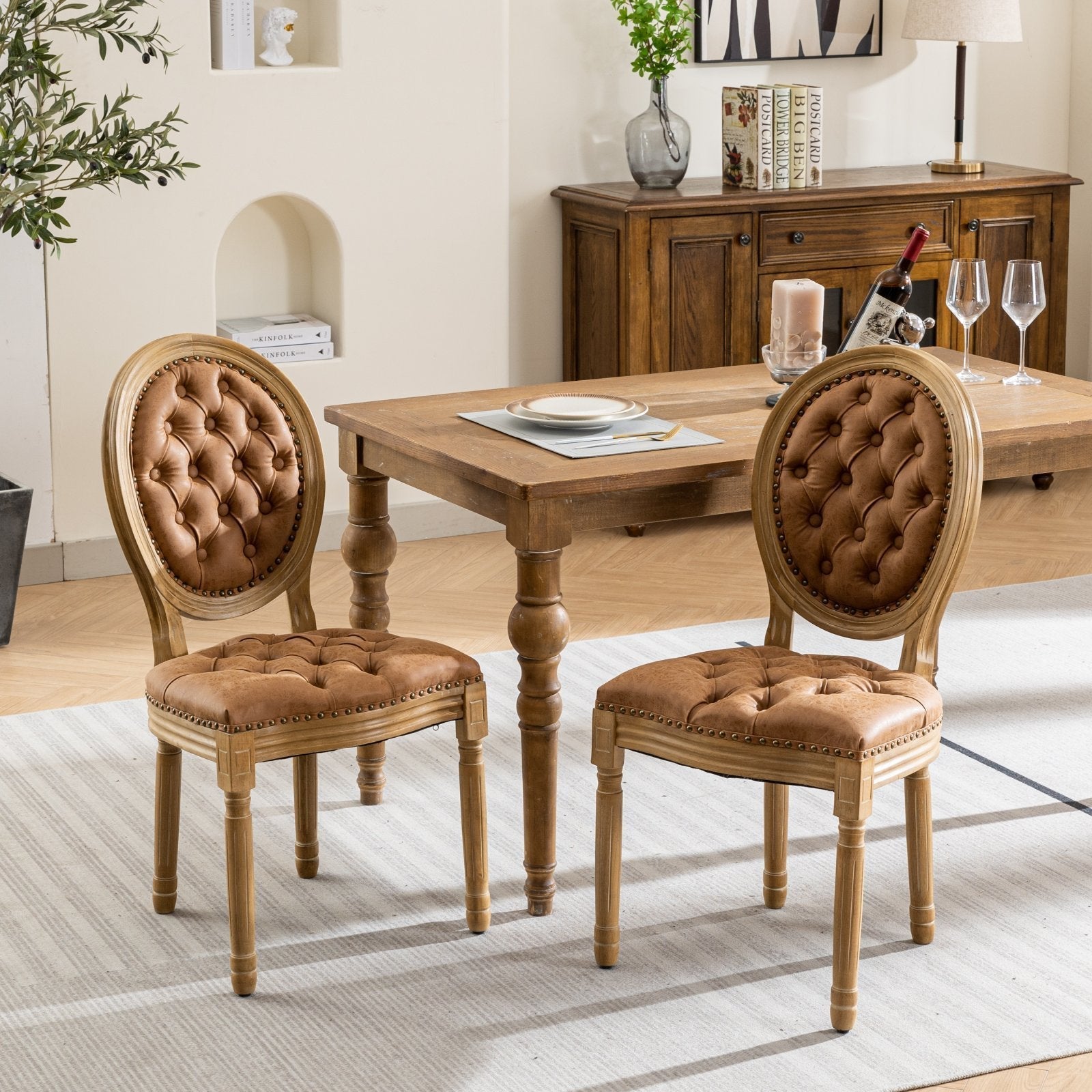 Set of 2 French Style Solid Wood Dining Chairs