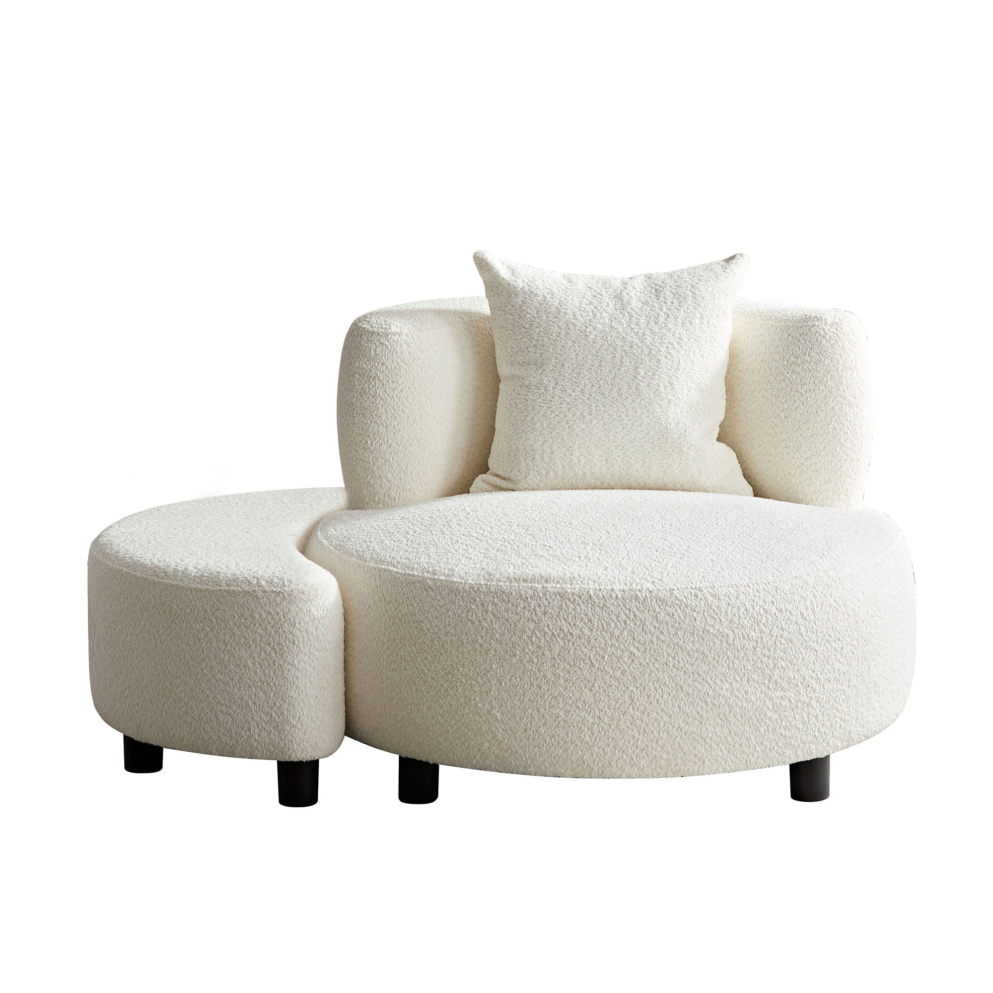 Modern Comfy Teddy Fabric Sofa Chair with Ottoman Foot Rest - Beige