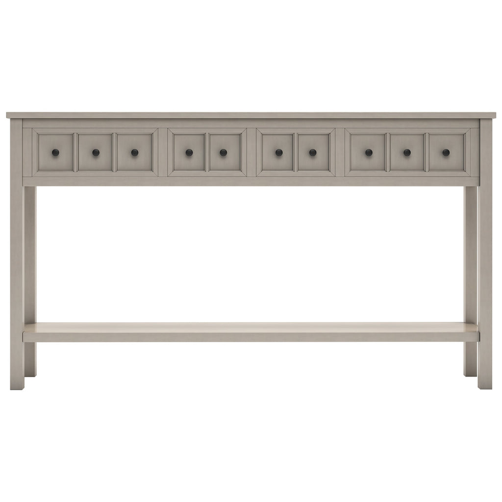 Rustic Entryway Console Table with Drawers and Bottom Shelf for Storage (Gray Wash)