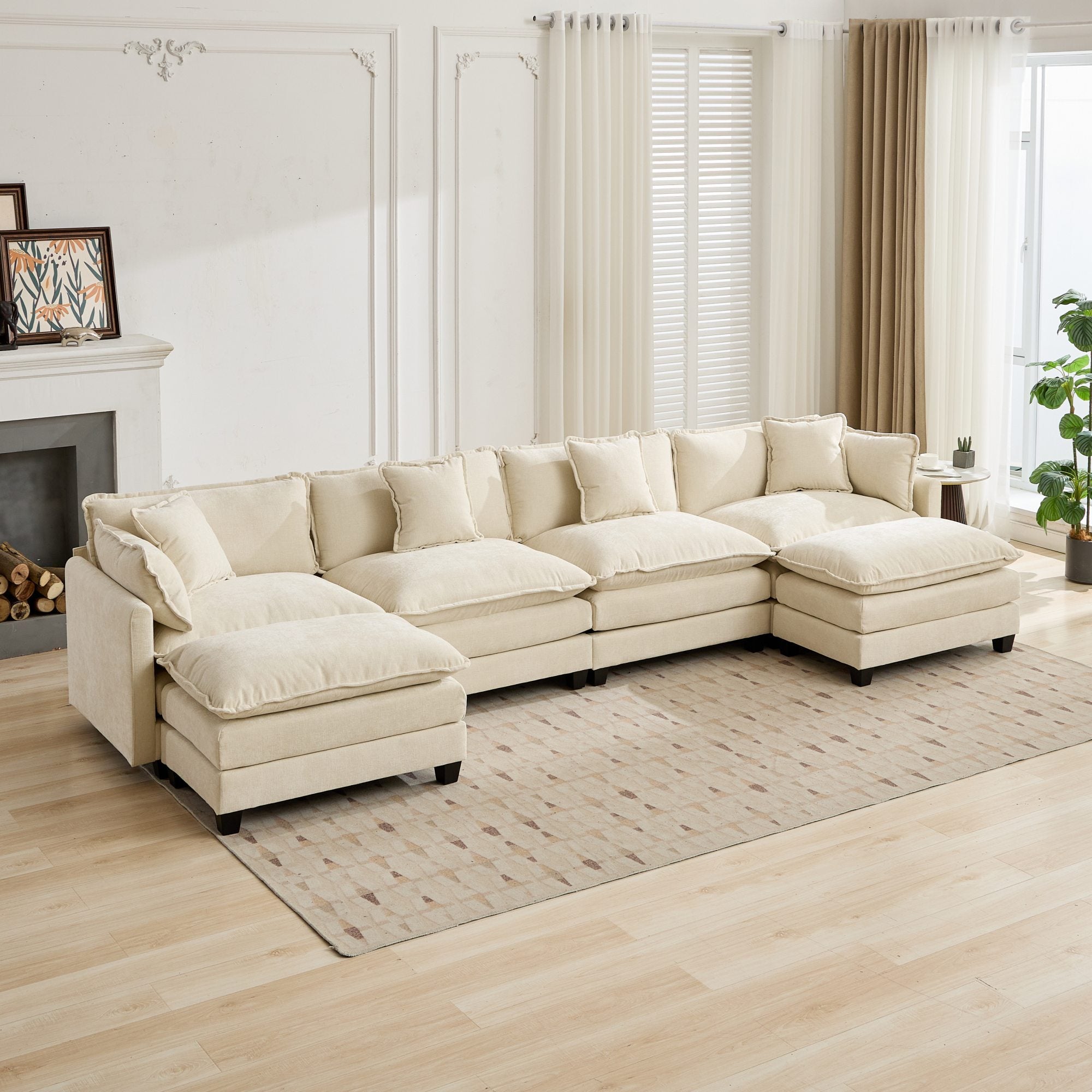 Cloud 4-Seats Sofa with Chenille Fabric in Beige - Ottoman not included