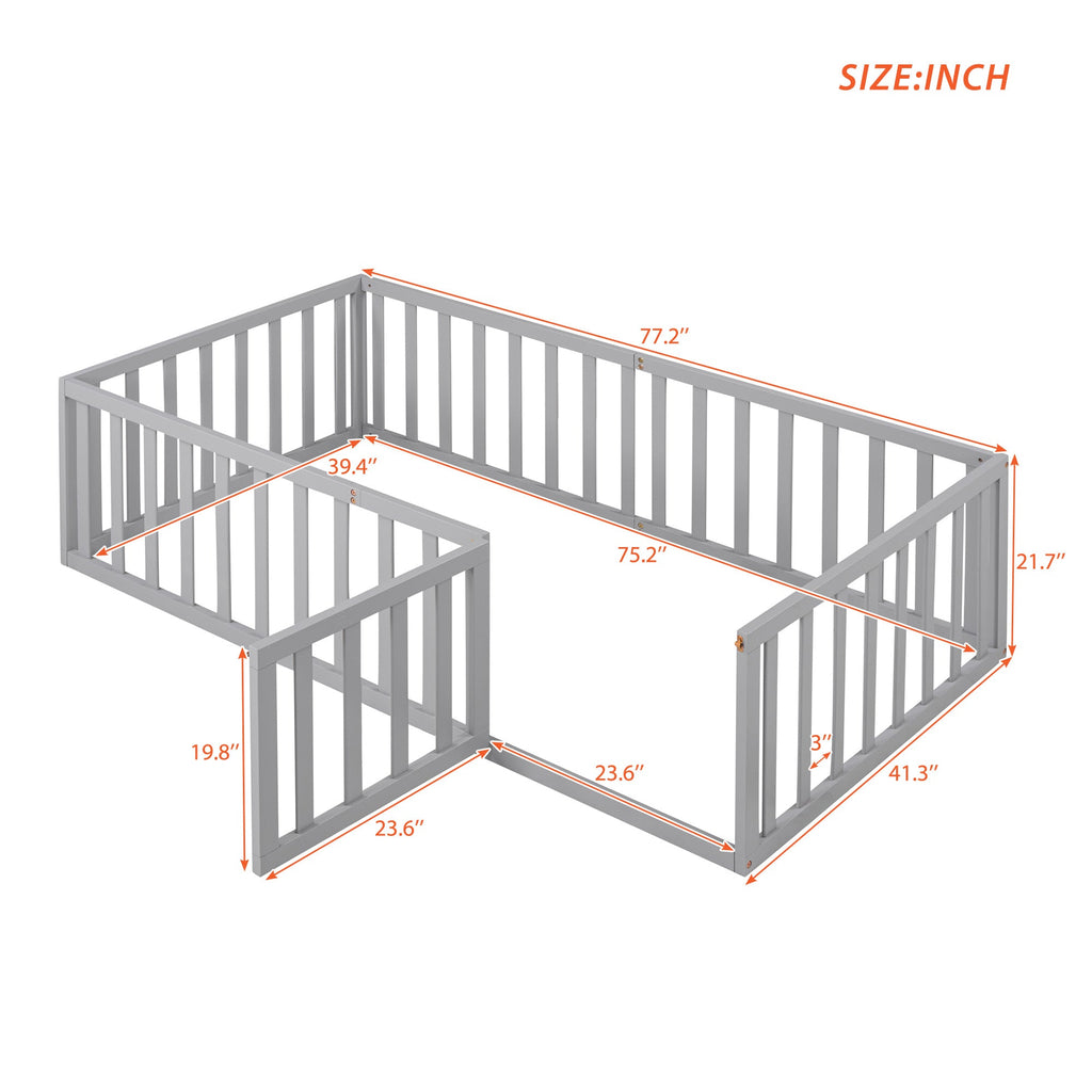 Twin Size Wood Daybed Frame with Fence Gray