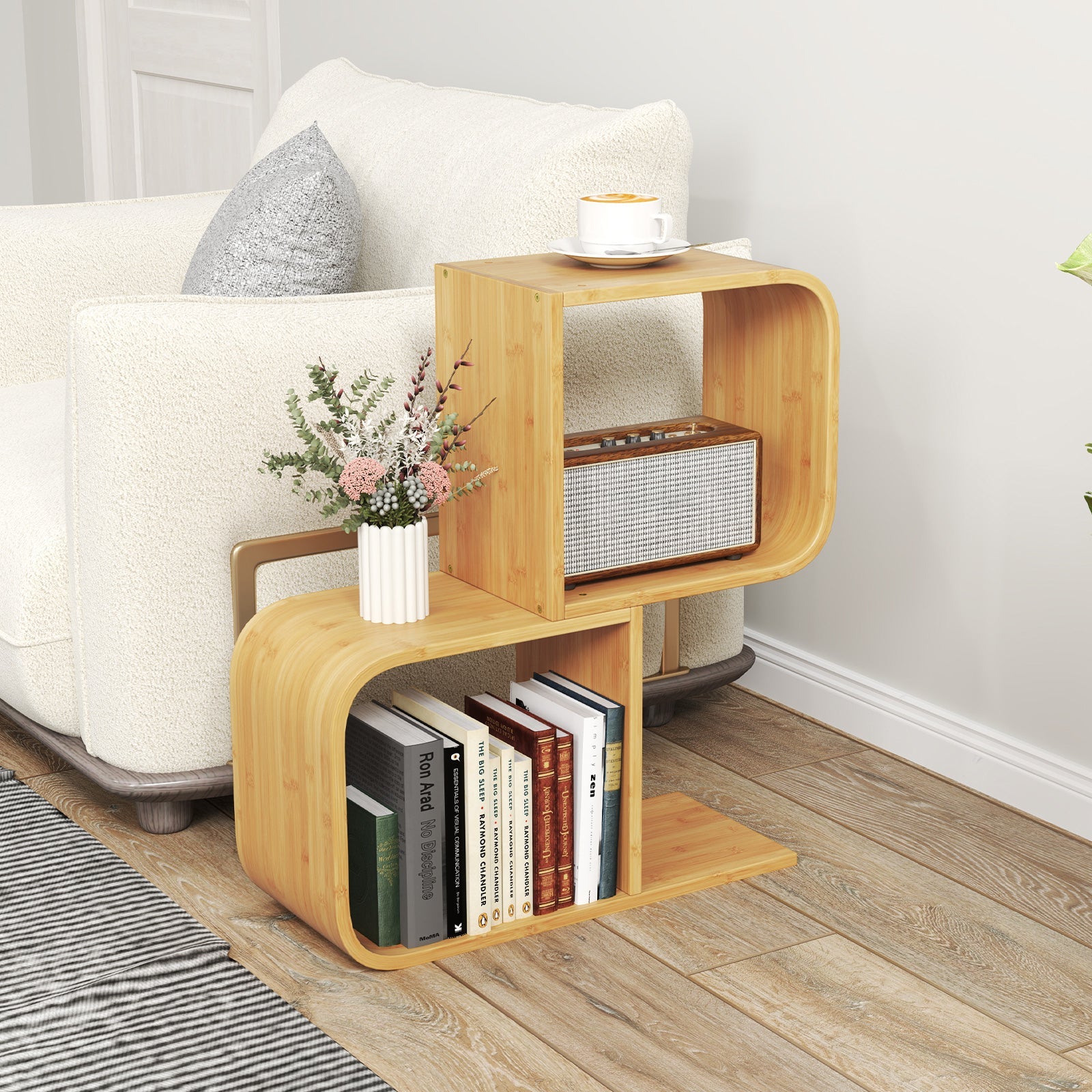 2-Tier S-Shaped Bamboo Bookcase