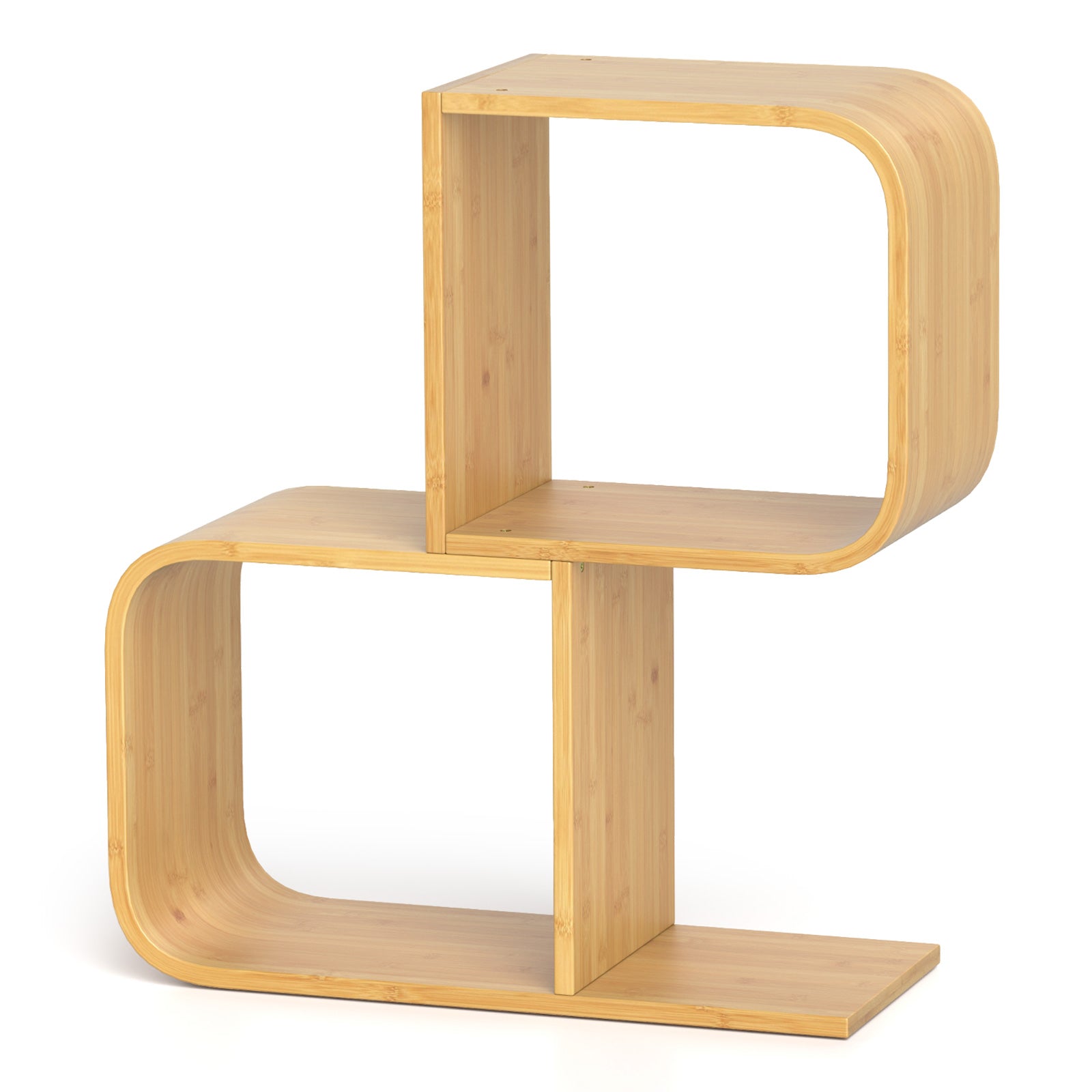 2-Tier S-Shaped Bamboo Bookcase