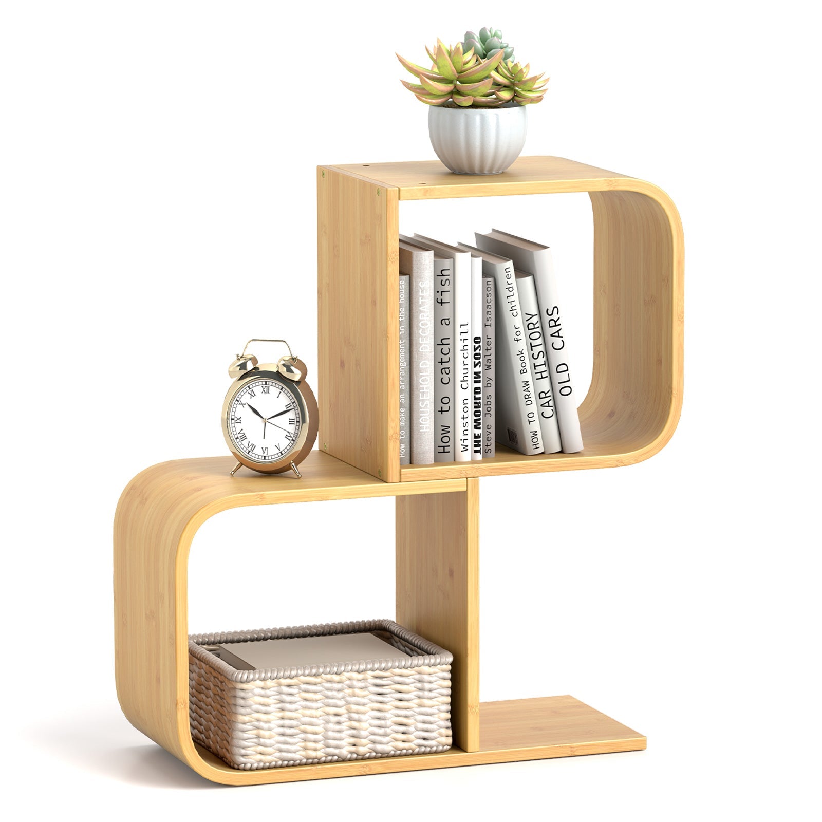 2-Tier S-Shaped Bamboo Bookcase