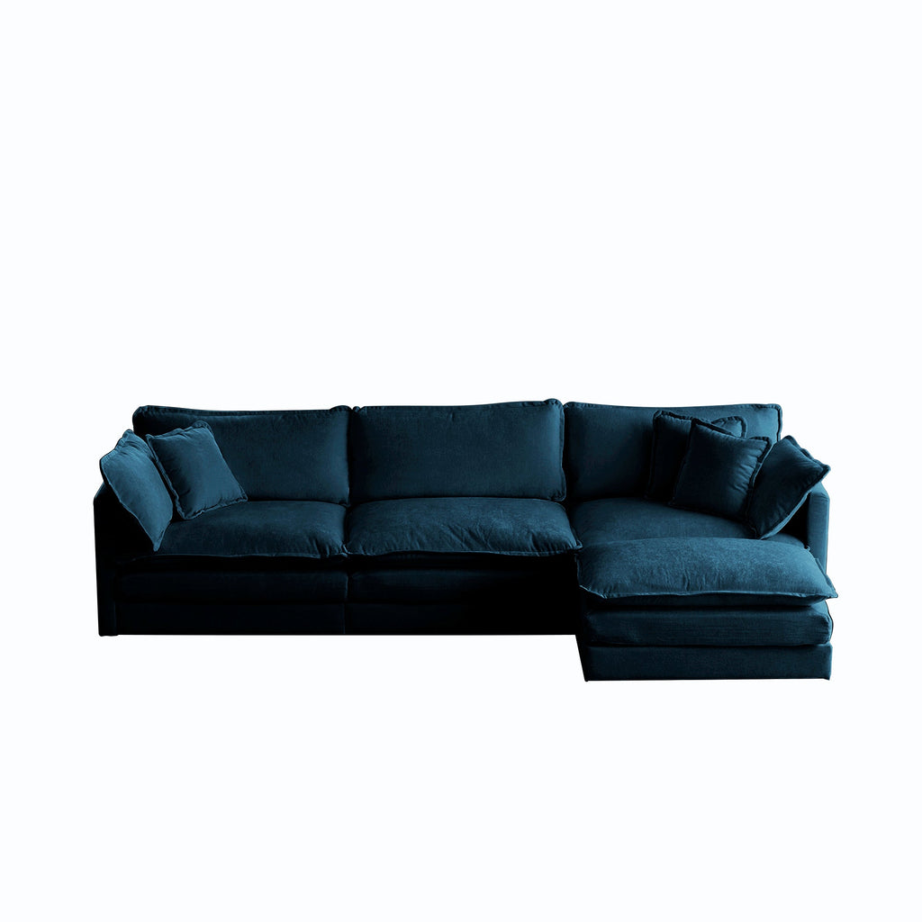 Chenille Oversized Comfy L-Shaped Sectional Sofa with Reversible Ottoman - Blue