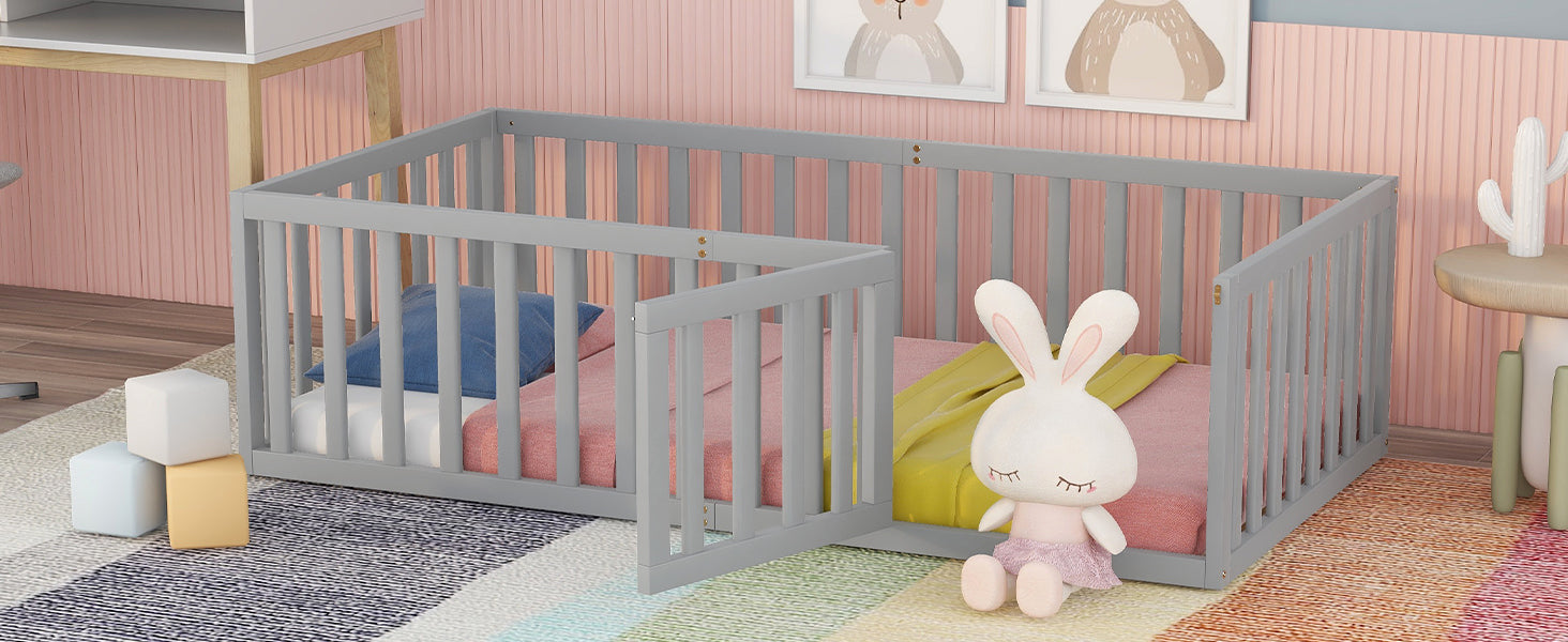 Twin Size Wood Daybed Frame with Fence Gray