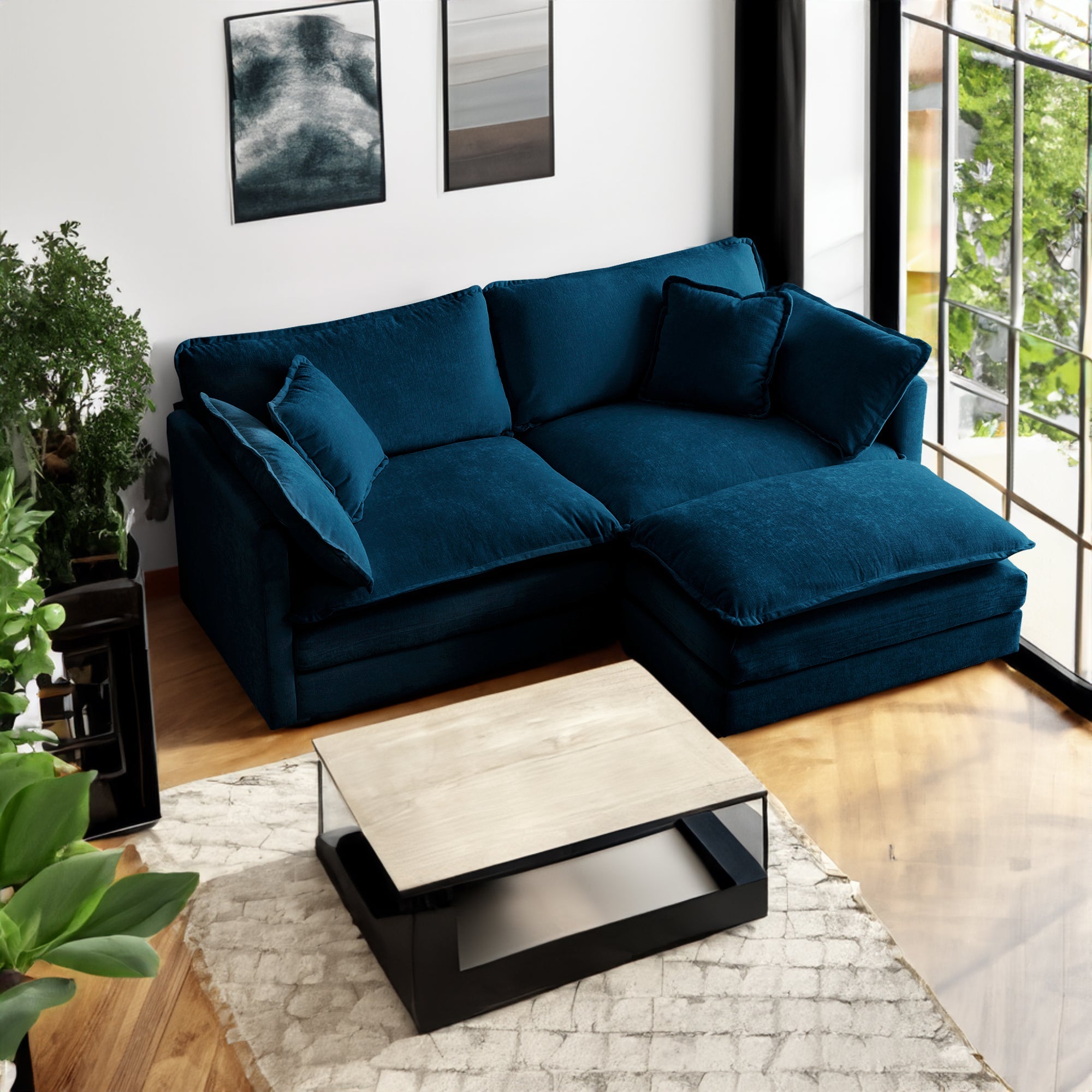 Comfy Chenille Double Sofa with Ottoman