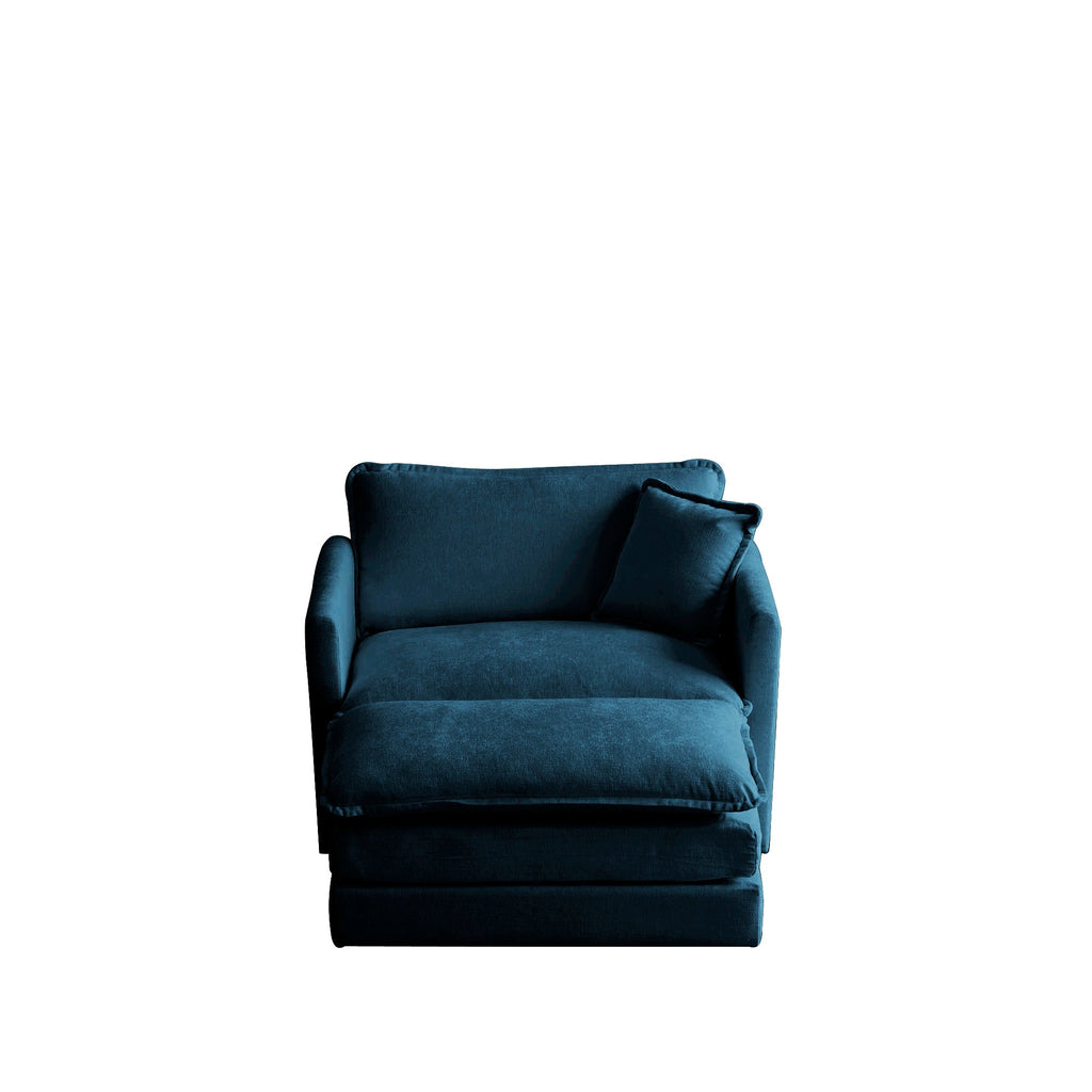 Comfy Oversized Chenille Armchair with Ottoman - Blue
