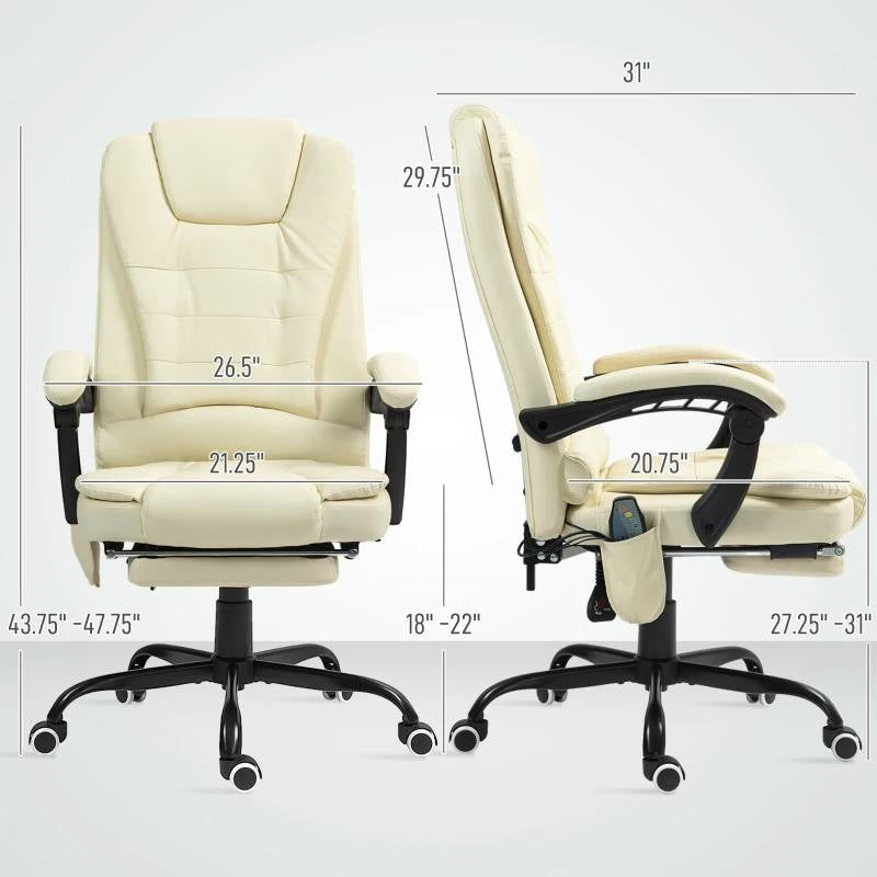Cream 7 Mode Vibrating High Back Executive Massage Adjustable Office Chair