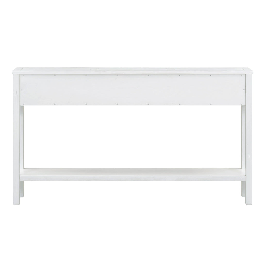 Rustic Entryway Console Table with Drawers and Bottom Shelf for Storage (Antique White)