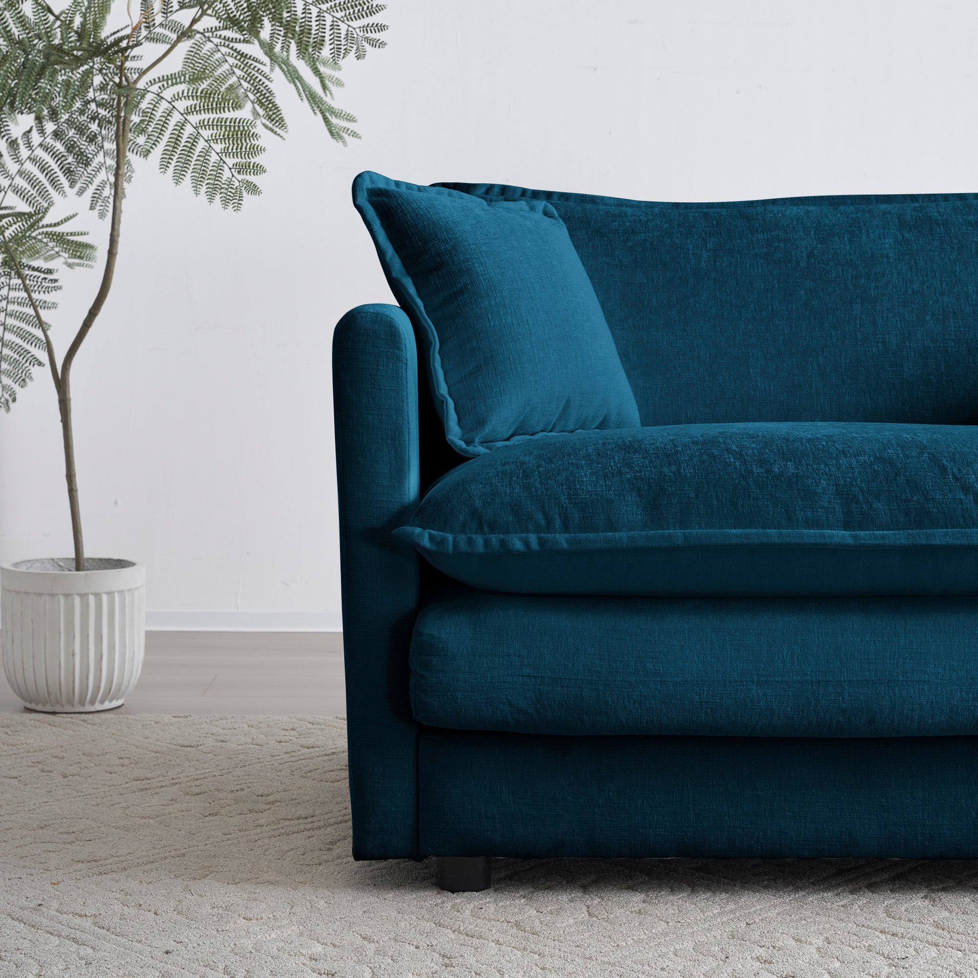 Comfy Deep Single Seat Upholstered Armchair with Blue Chenille Fabric, 1 Toss Pillow