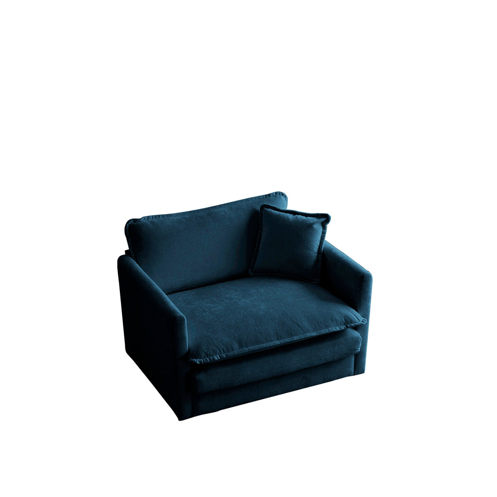 Comfy Deep Single Seat Upholstered Armchair with Blue Chenille Fabric, 1 Toss Pillow