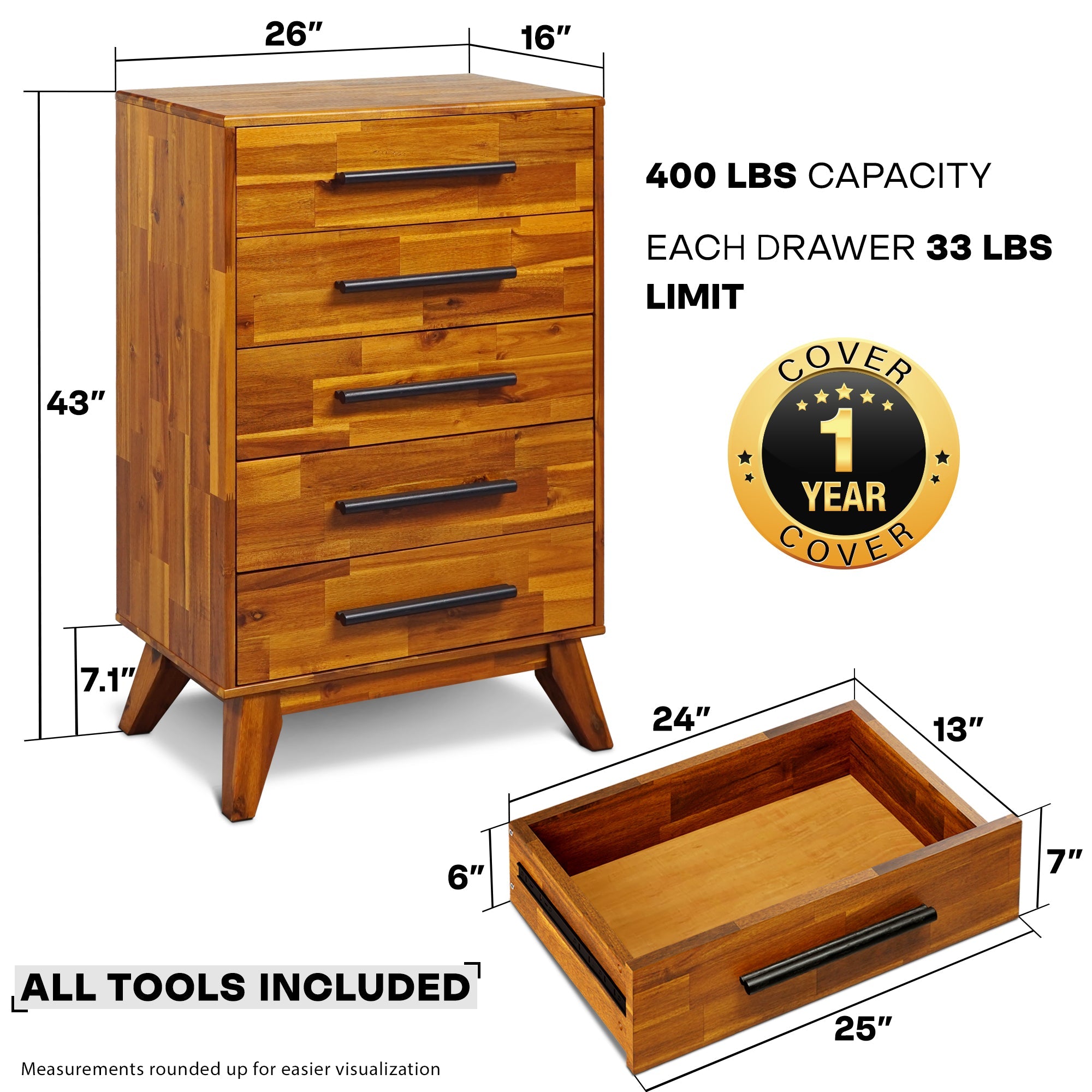 Acacia Linea Solid Wood Dresser for Timeless Elegance