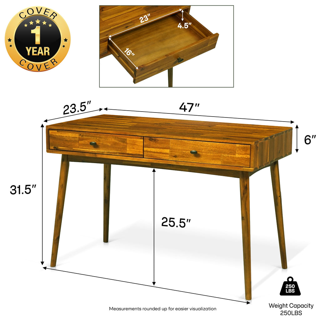 Lagom Solid Acacia Wood Desk with Drawers