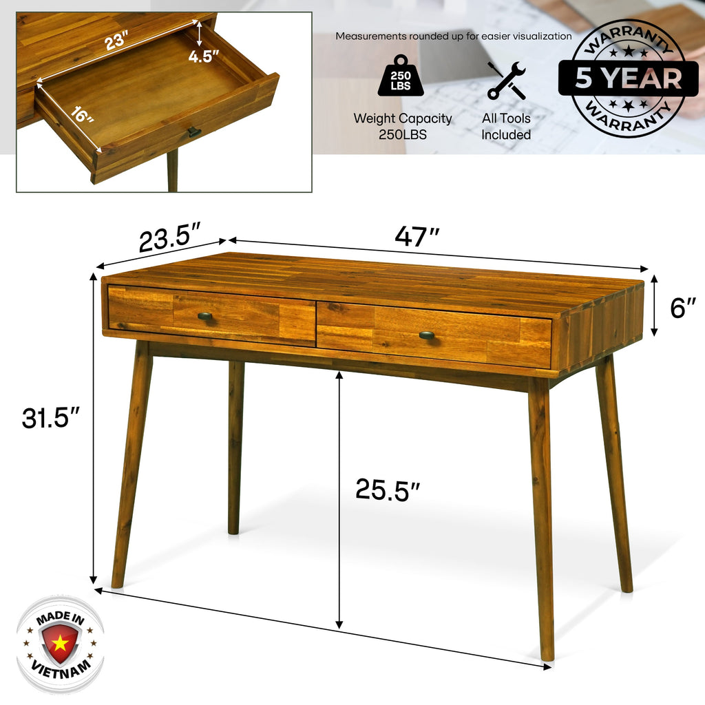 Lagom Solid Acacia Wood Desk with Drawers