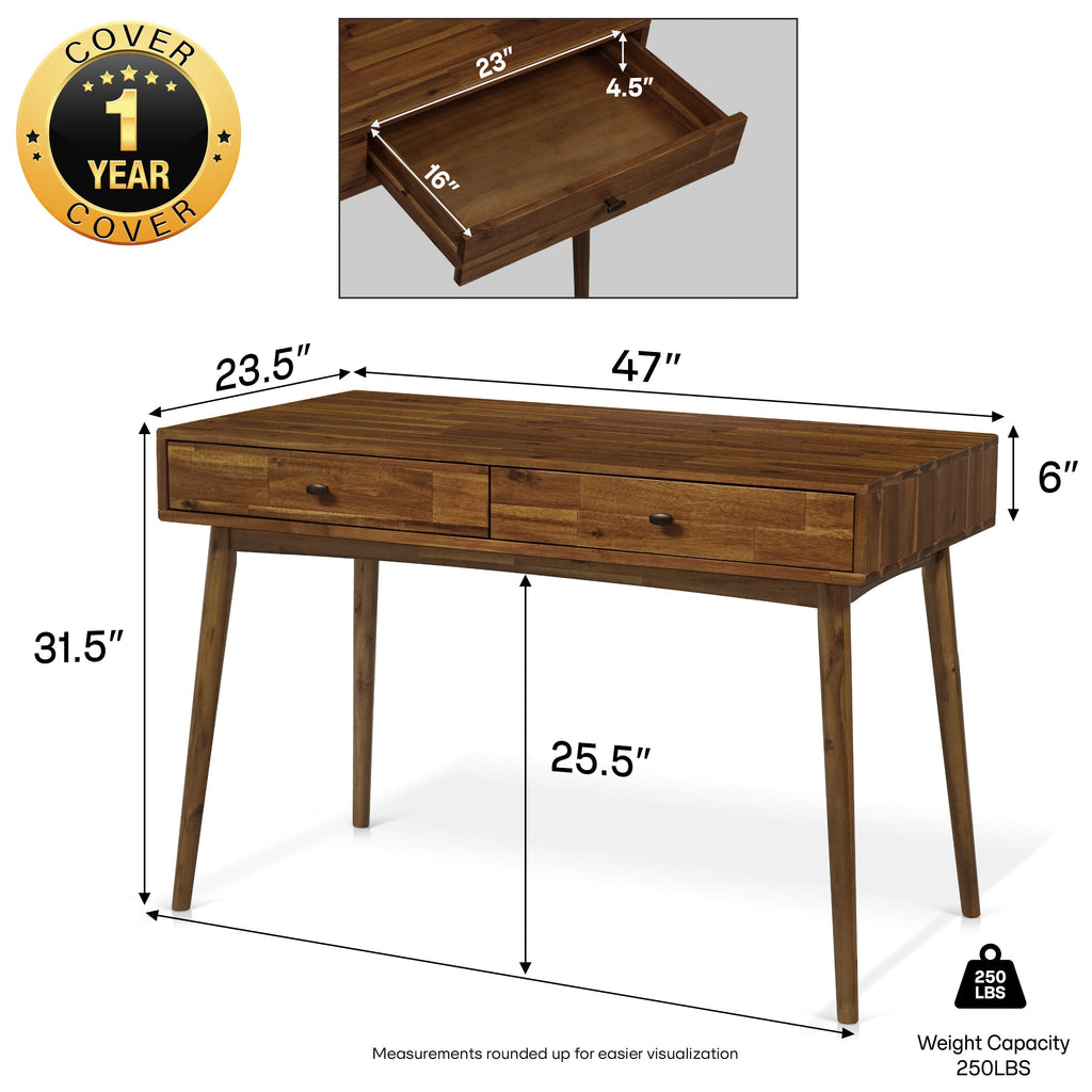Lagom Solid Acacia Wood Desk with Drawers