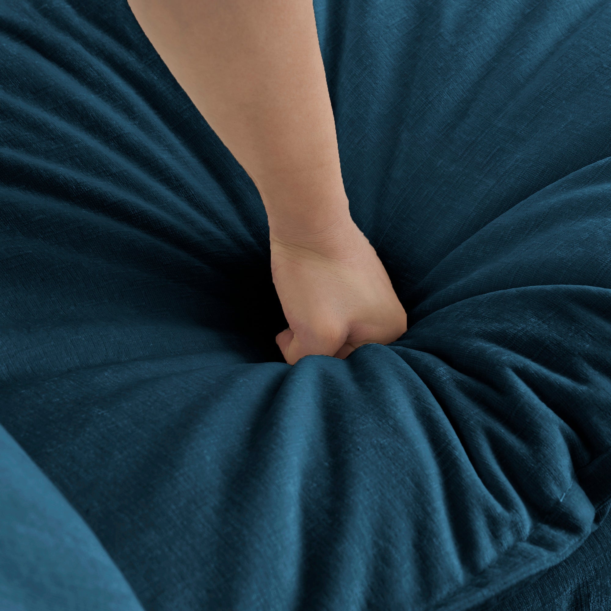 Blue Chenille Fabric Ottoman