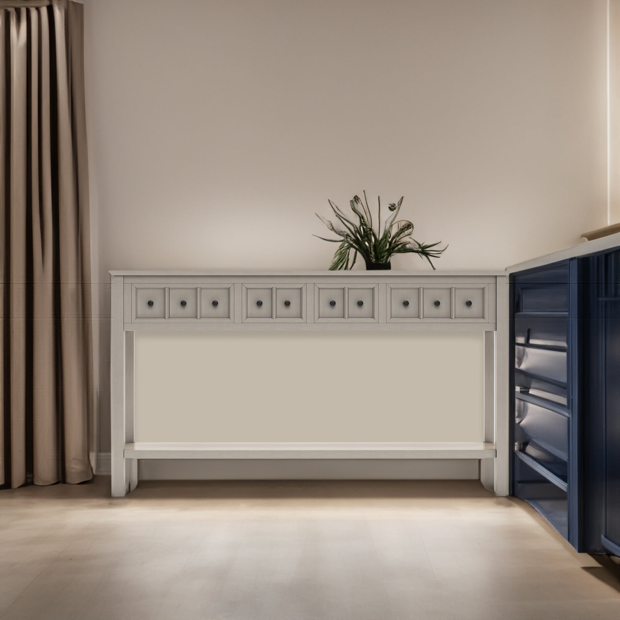 Rustic Entryway Console Table with Drawers and Bottom Shelf for Storage (Gray Wash)