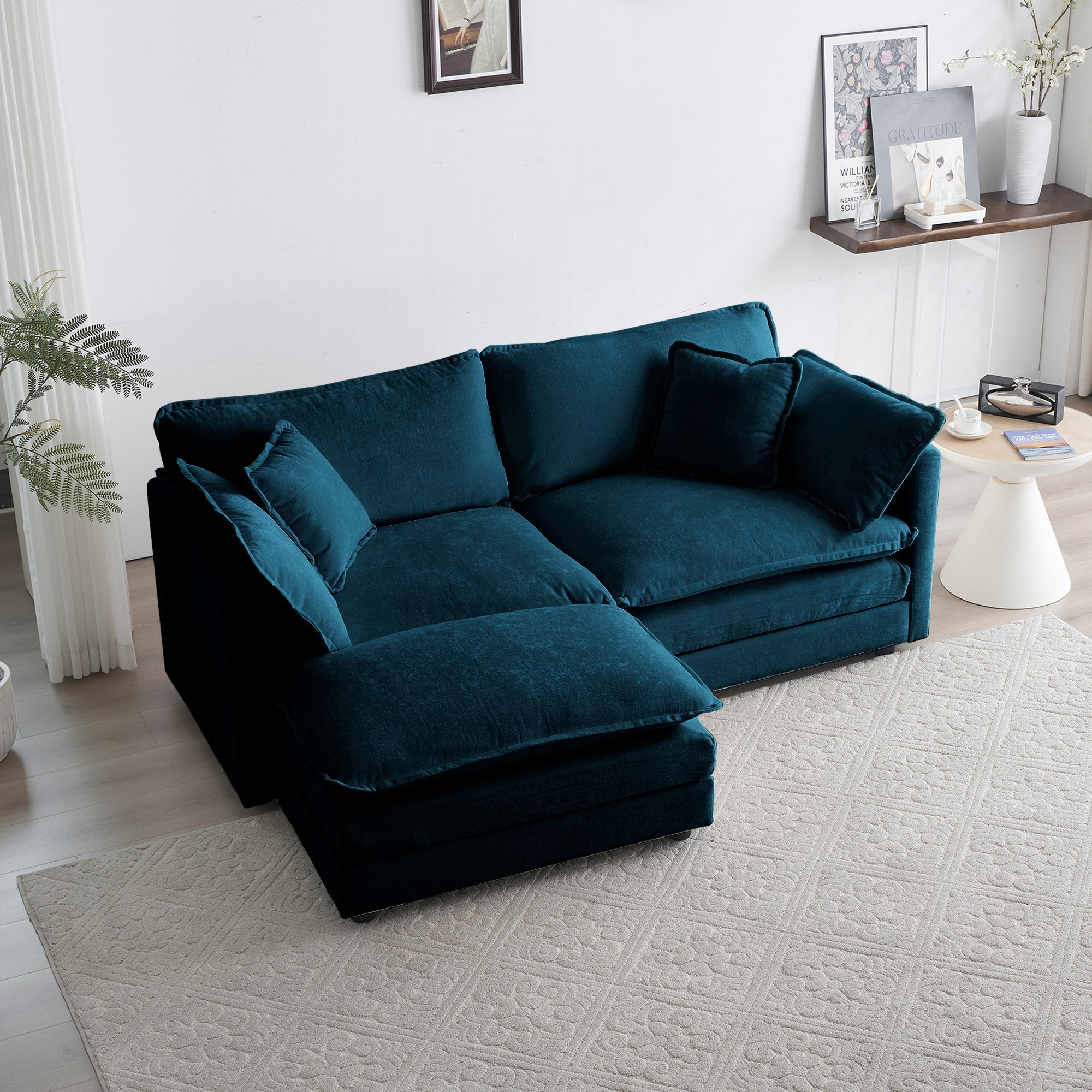 Comfy Chenille Double Sofa with Ottoman