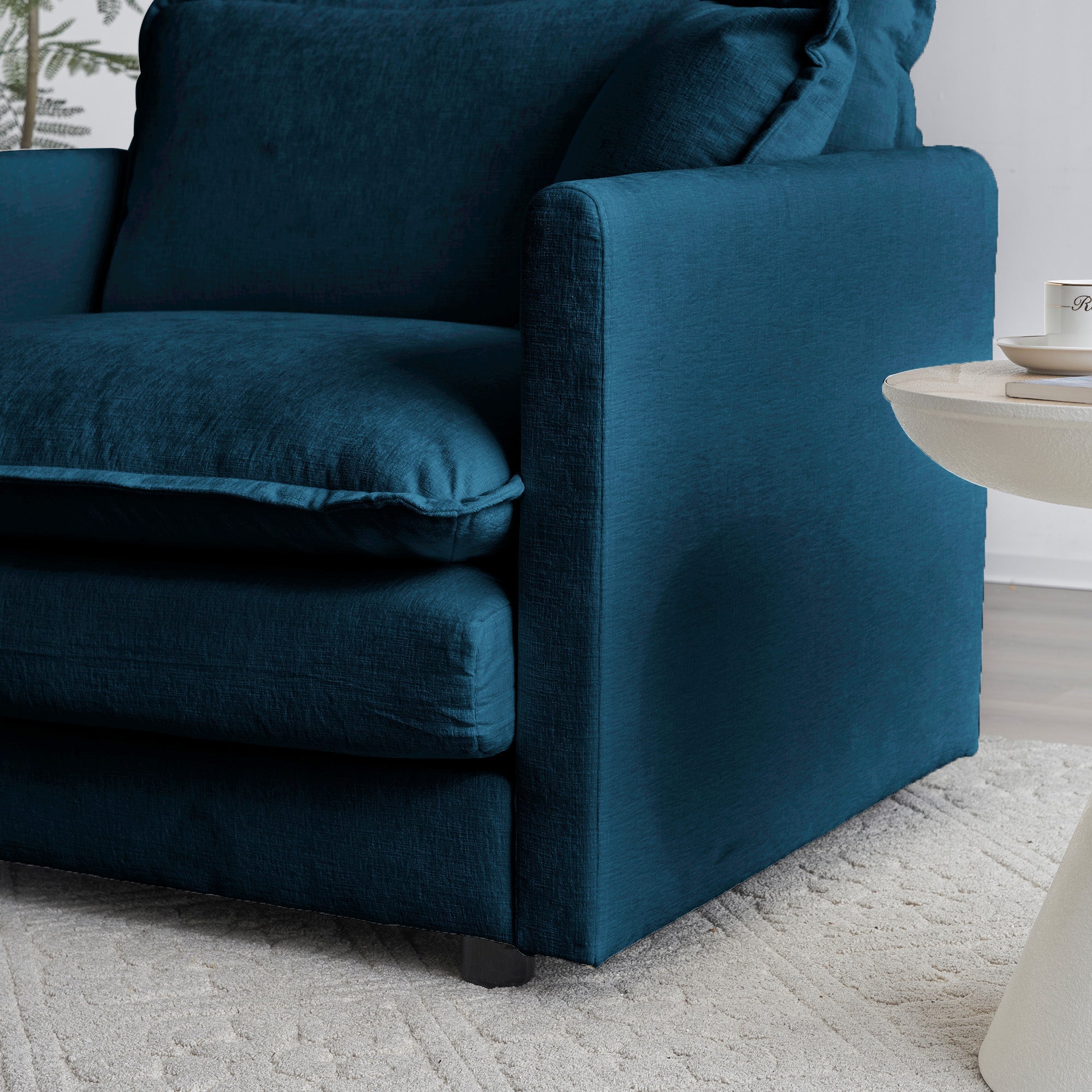 Comfy Deep Single Seat Upholstered Armchair with Blue Chenille Fabric, 1 Toss Pillow