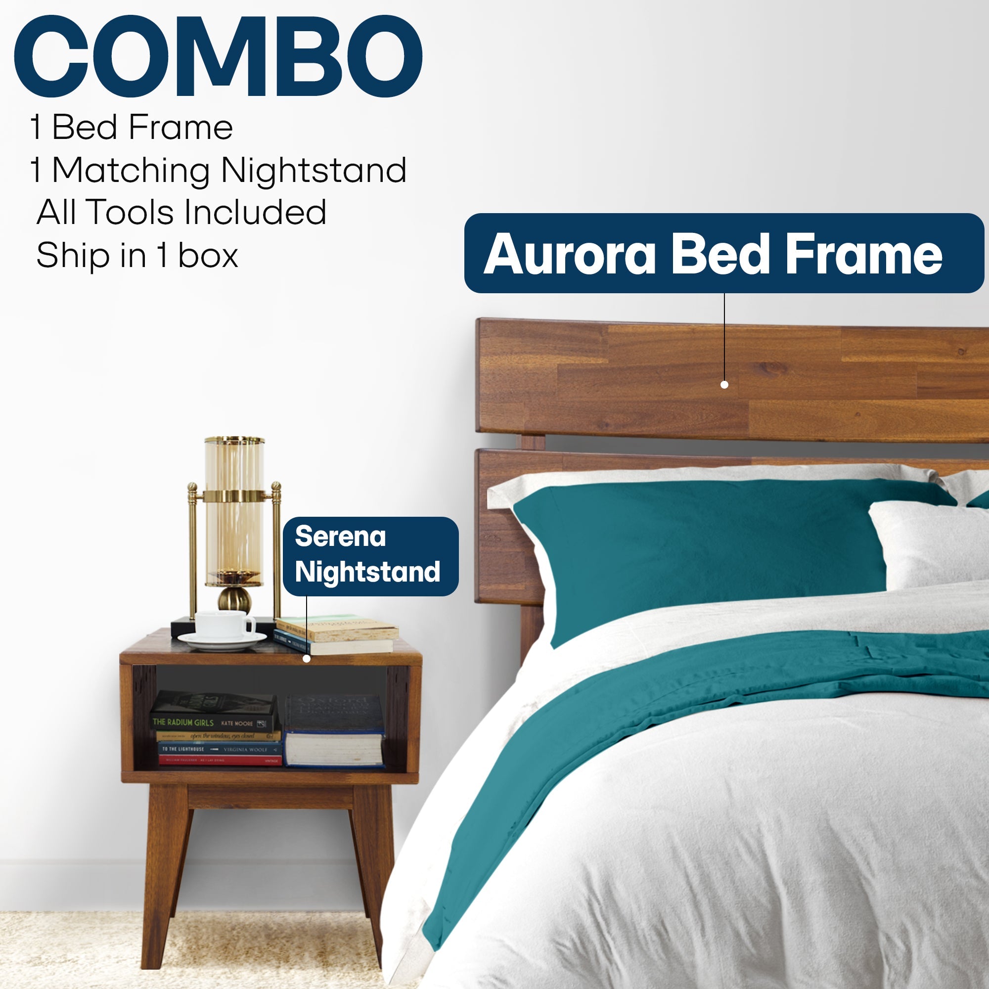 Acacia Solid Wood Bed Frame - Aurora Style for a Stylish Bedroom
