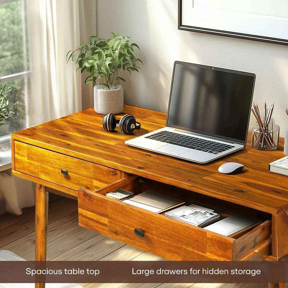 Lagom Solid Acacia Wood Desk with Drawers