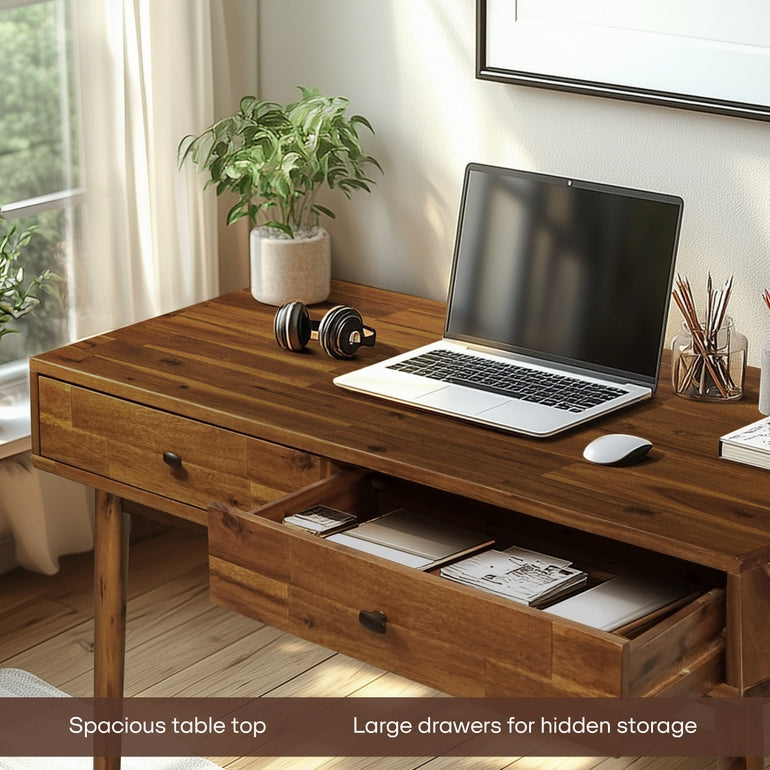 Lagom Solid Acacia Wood Desk with Drawers