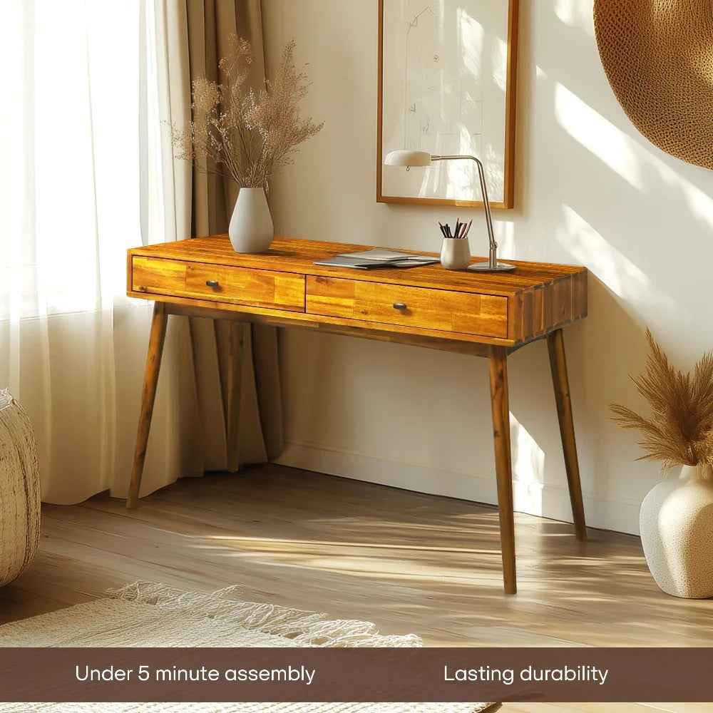 Lagom Solid Acacia Wood Desk with Drawers