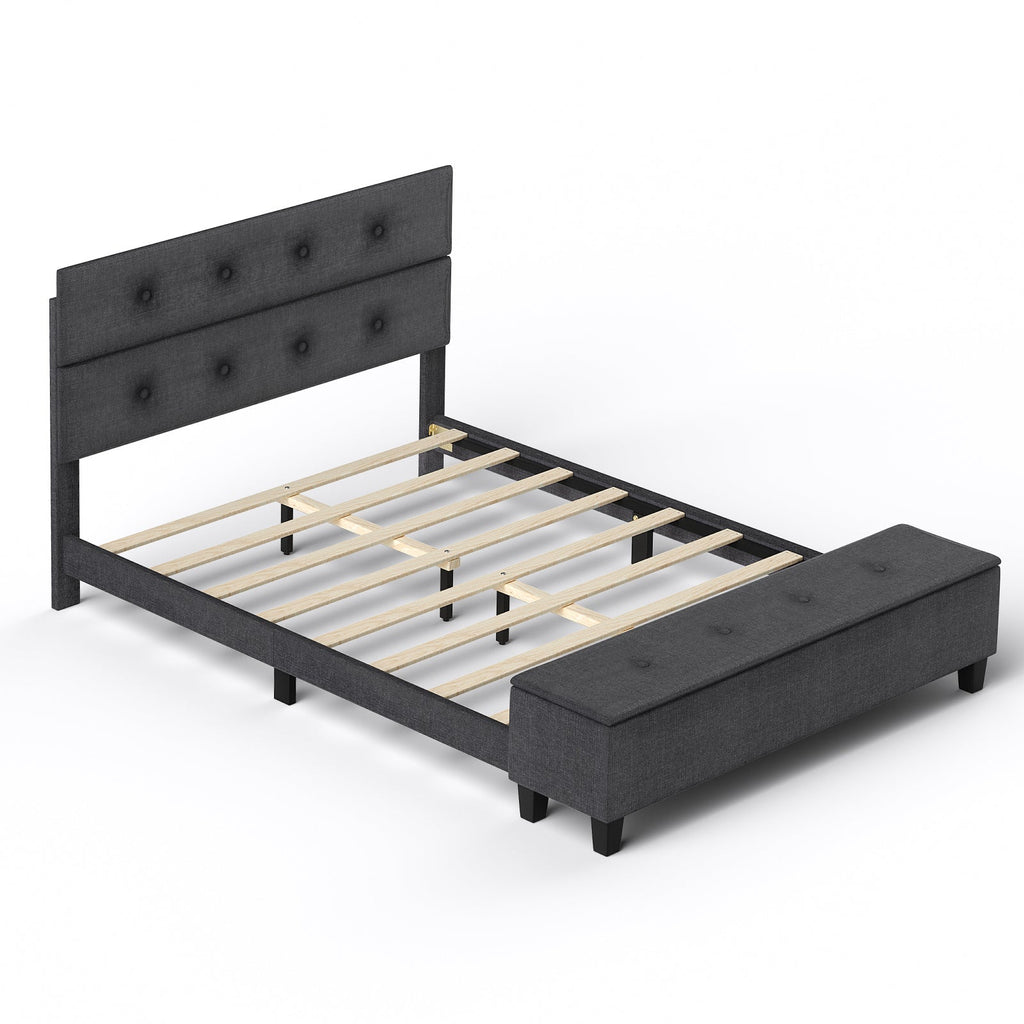 Full Size Upholstered Bed Frame with Ottoman Storage - Gray