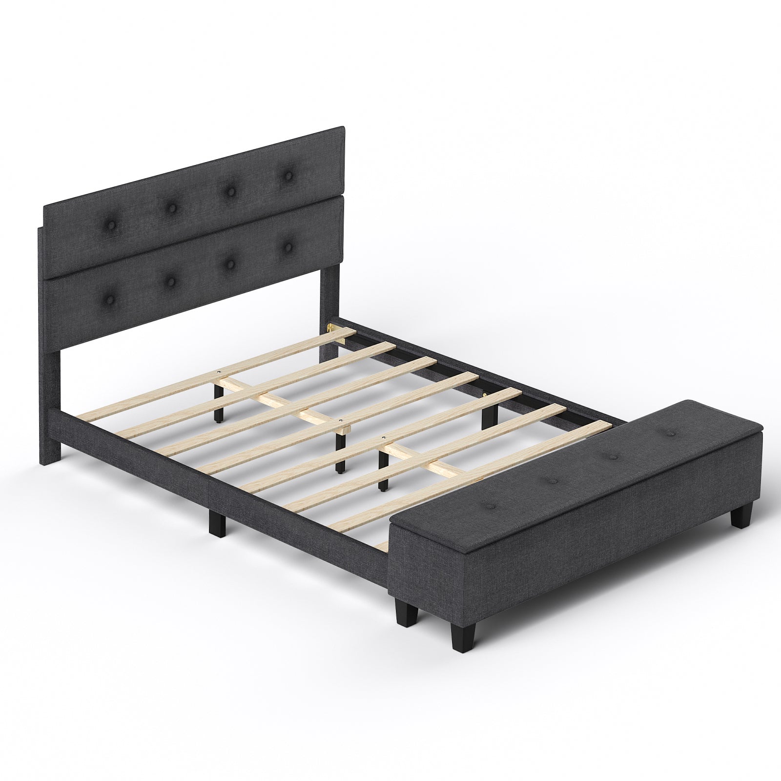 Full Size Upholstered Bed Frame with Ottoman Storage - Gray