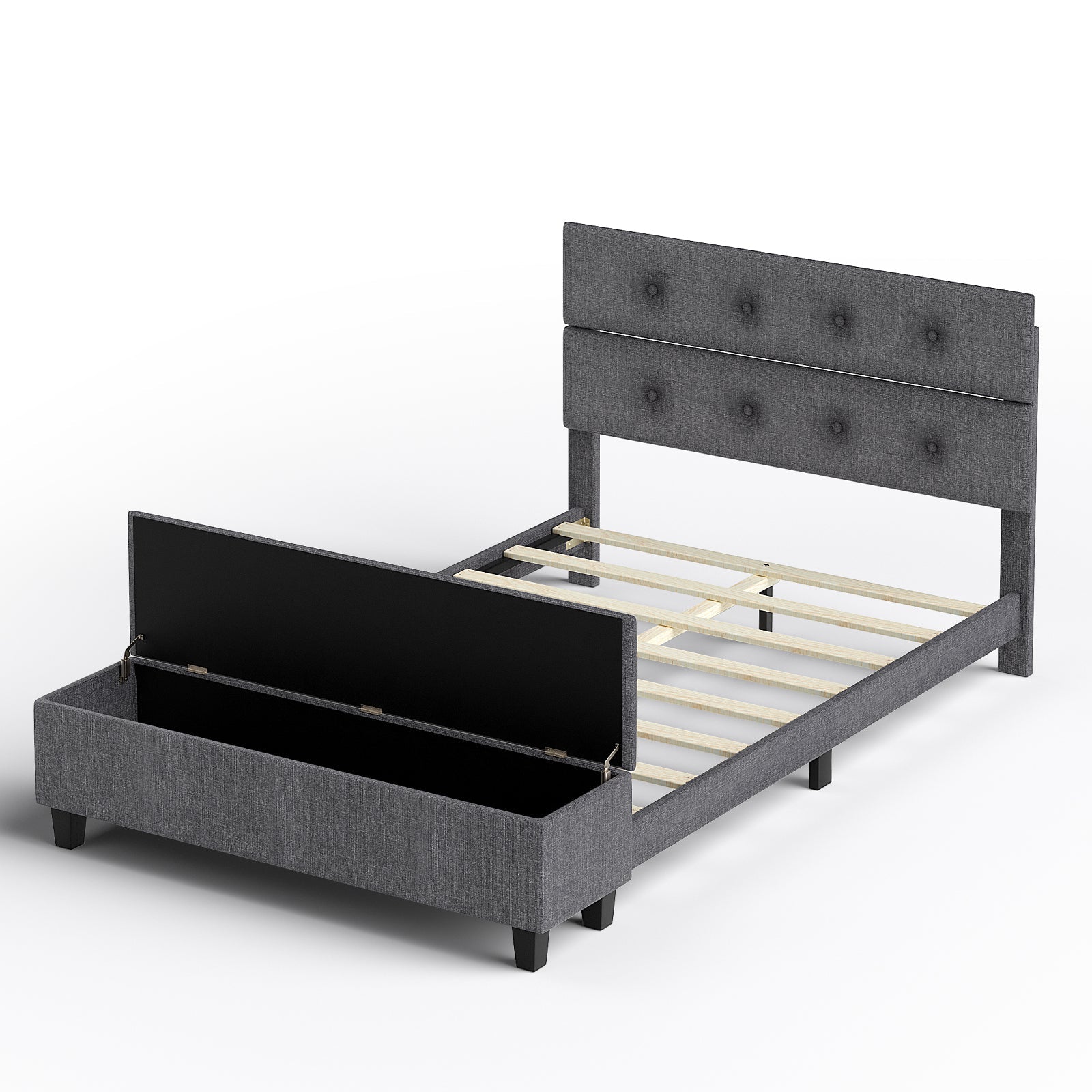 Full Size Upholstered Bed Frame with Ottoman Storage - Gray