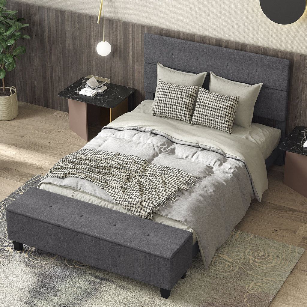 Full Size Upholstered Bed Frame with Ottoman Storage - Gray