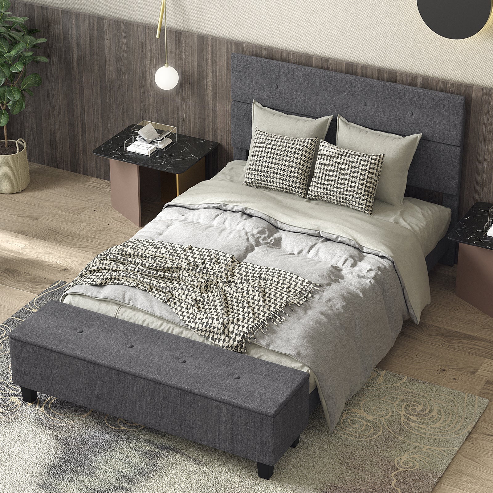 Full Size Upholstered Bed Frame with Ottoman Storage - Gray
