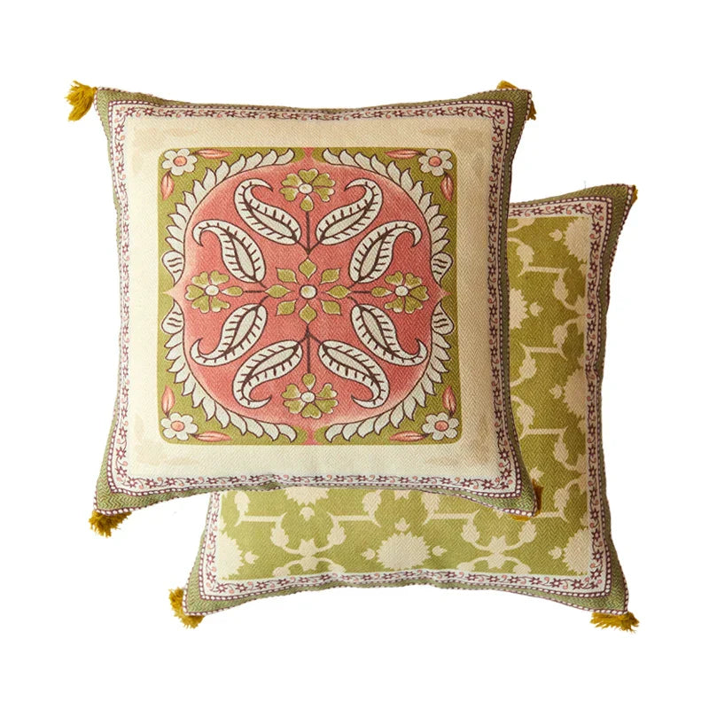 DecorBites™ Datura Flowers Print Wool Velvet Mandala Luxe Pillow Case