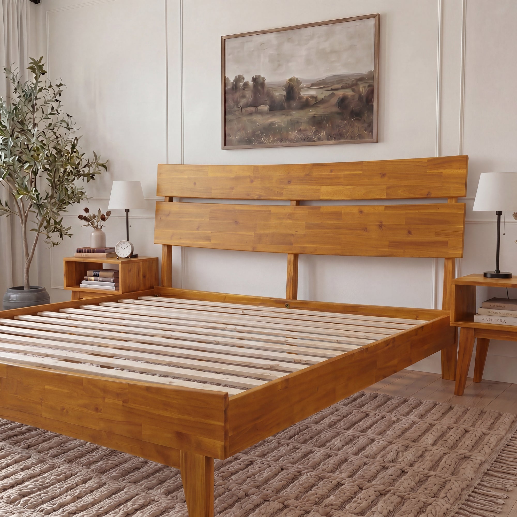 Acacia Solid Wood Bed Frame - Aurora Style for a Stylish Bedroom
