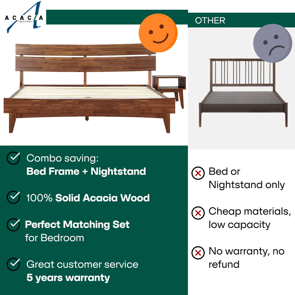 Acacia Solid Wood Bed Frame - Aurora Style for a Stylish Bedroom