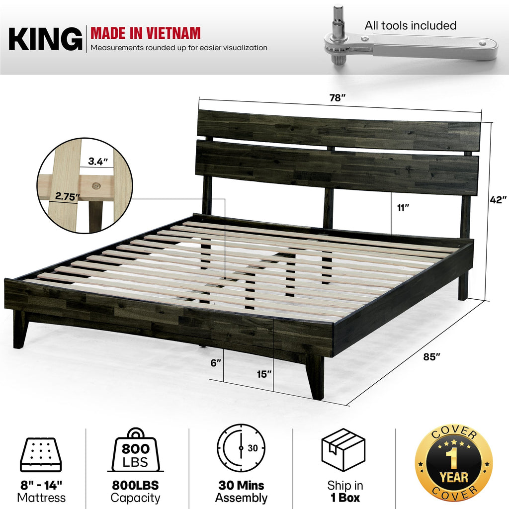Acacia Solid Wood Bed Frame - Aurora Style for a Stylish Bedroom