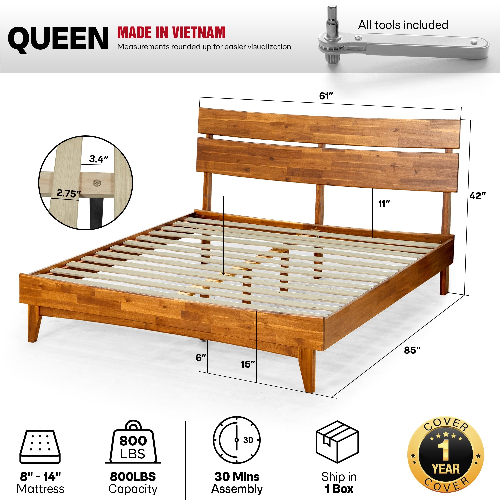 Acacia Solid Wood Bed Frame - Aurora Style for a Stylish Bedroom