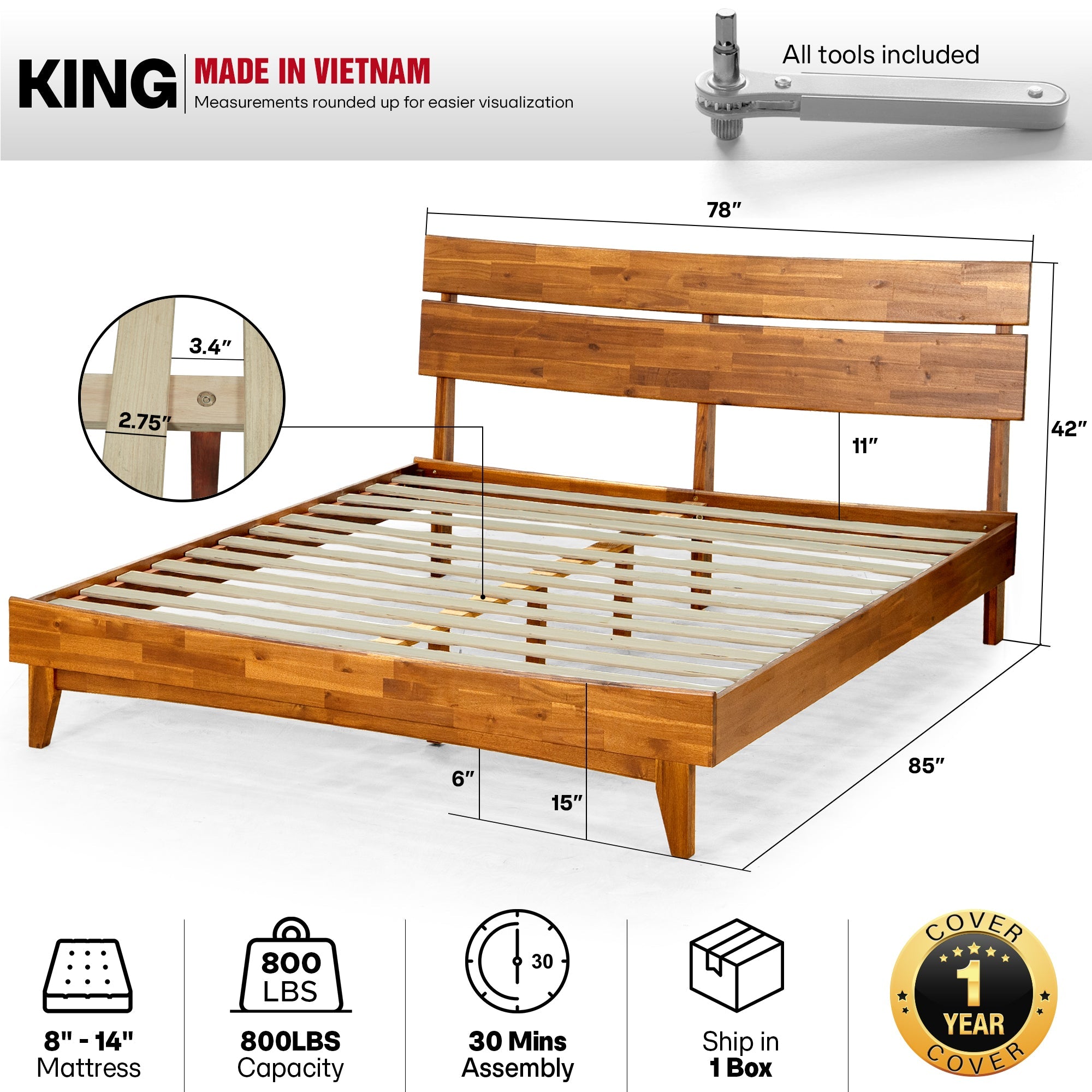Acacia Solid Wood Bed Frame - Aurora Style for a Stylish Bedroom