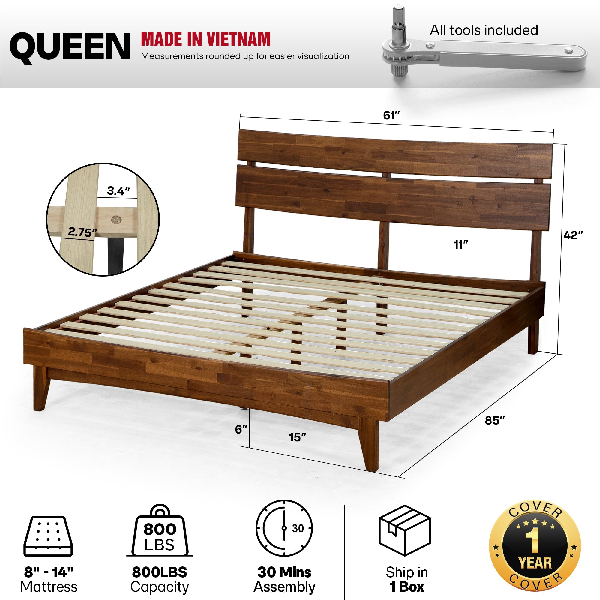 Acacia Solid Wood Bed Frame - Aurora Style for a Stylish Bedroom