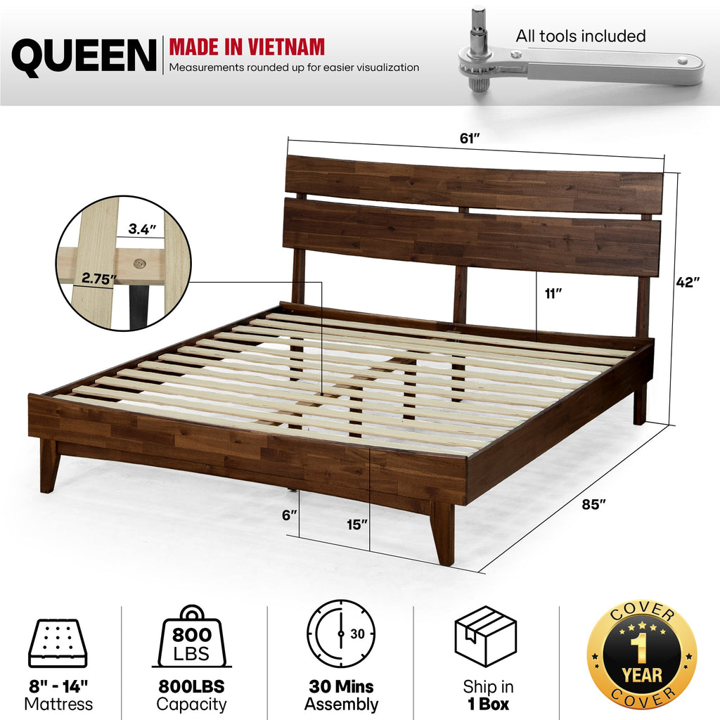Acacia Solid Wood Bed Frame - Aurora Style for a Stylish Bedroom