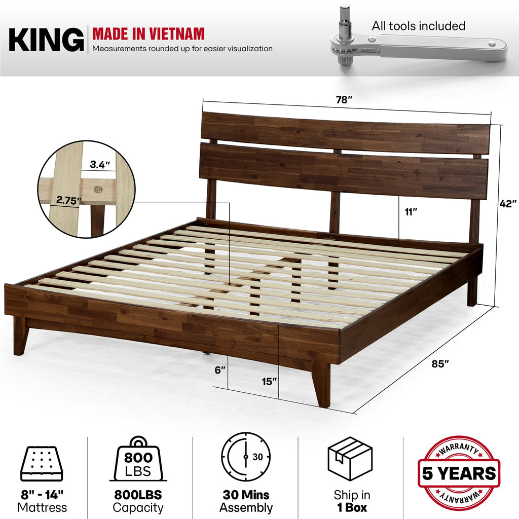 Acacia Solid Wood Bed Frame - Aurora Style for a Stylish Bedroom