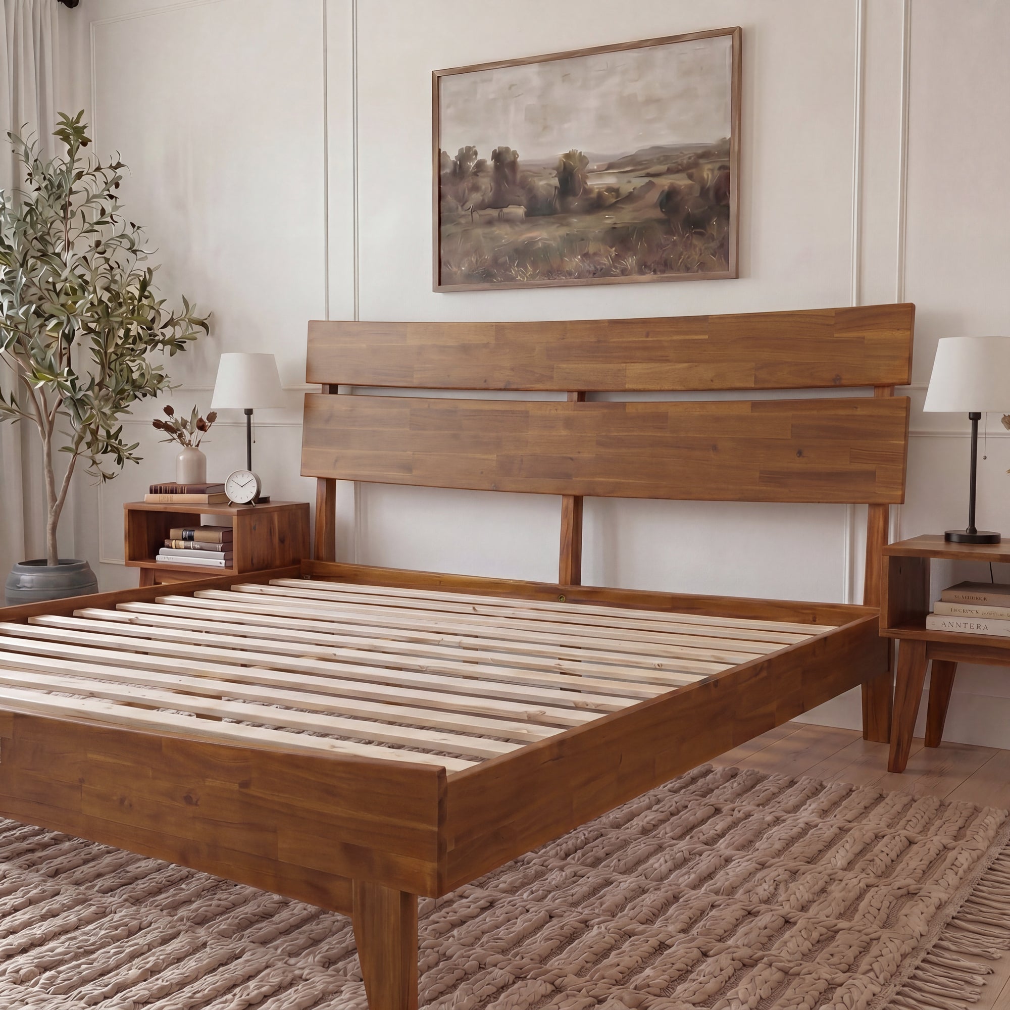Acacia Solid Wood Bed Frame - Aurora Style for a Stylish Bedroom